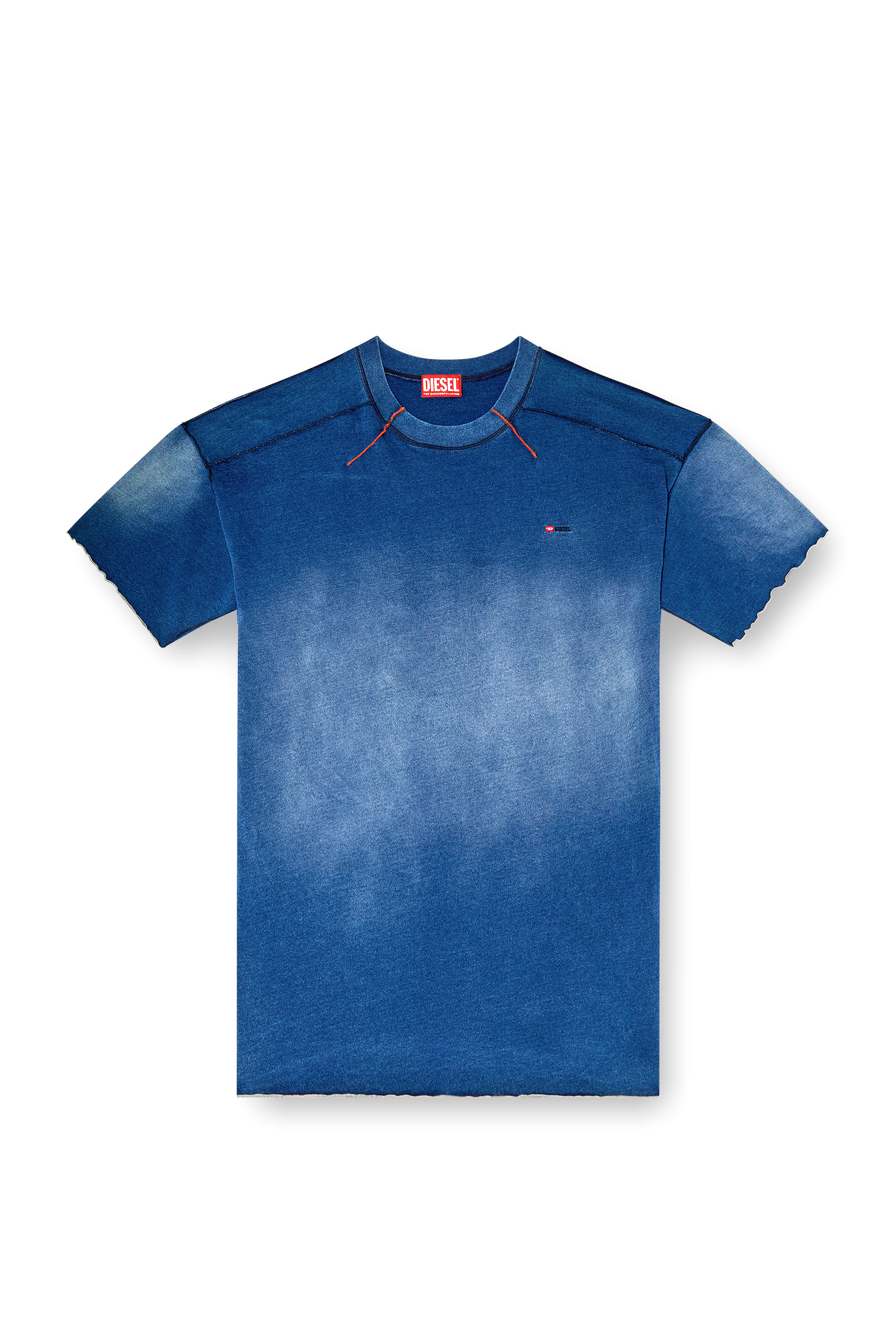 Diesel - T-CRAO-BOXT, Male's Faded T-shirt with micro logo in ブルー - 3