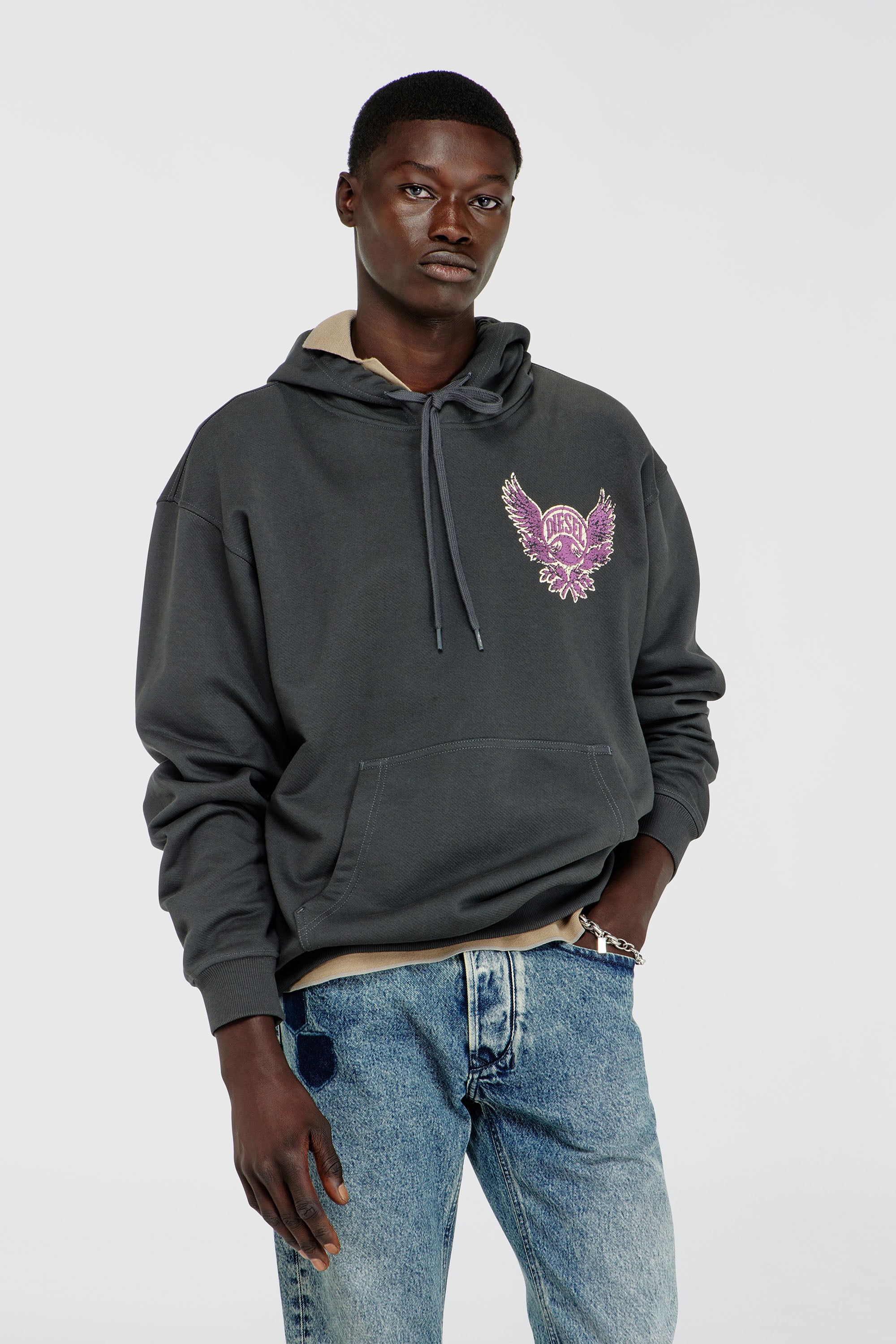 Diesel - S-NORM-HOOD-AA2, Male's プルオーバーパーカー in ダークグレー - 1