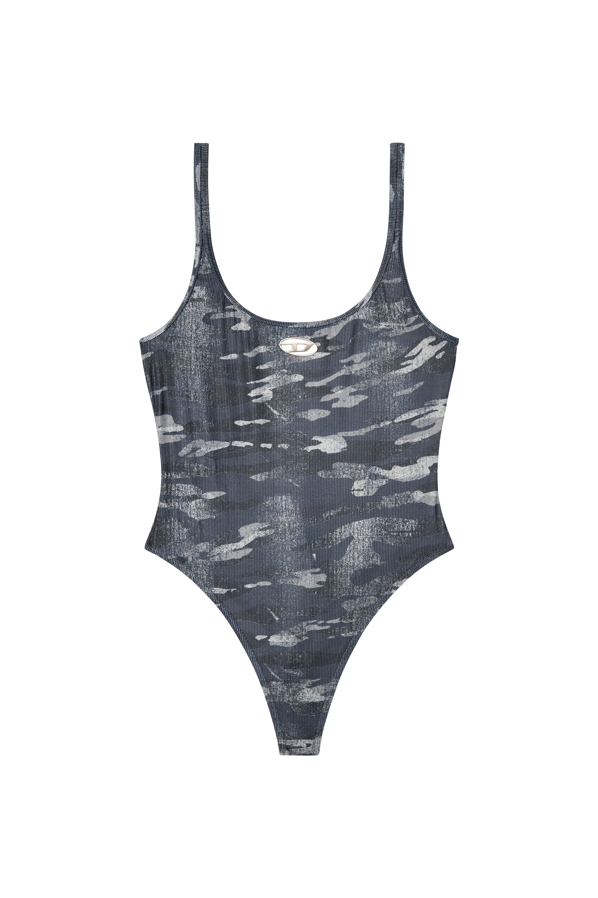 Diesel - UT-BODY-UTLT, Female's Camo swimsuit with cut-out logo in ブラック - 4