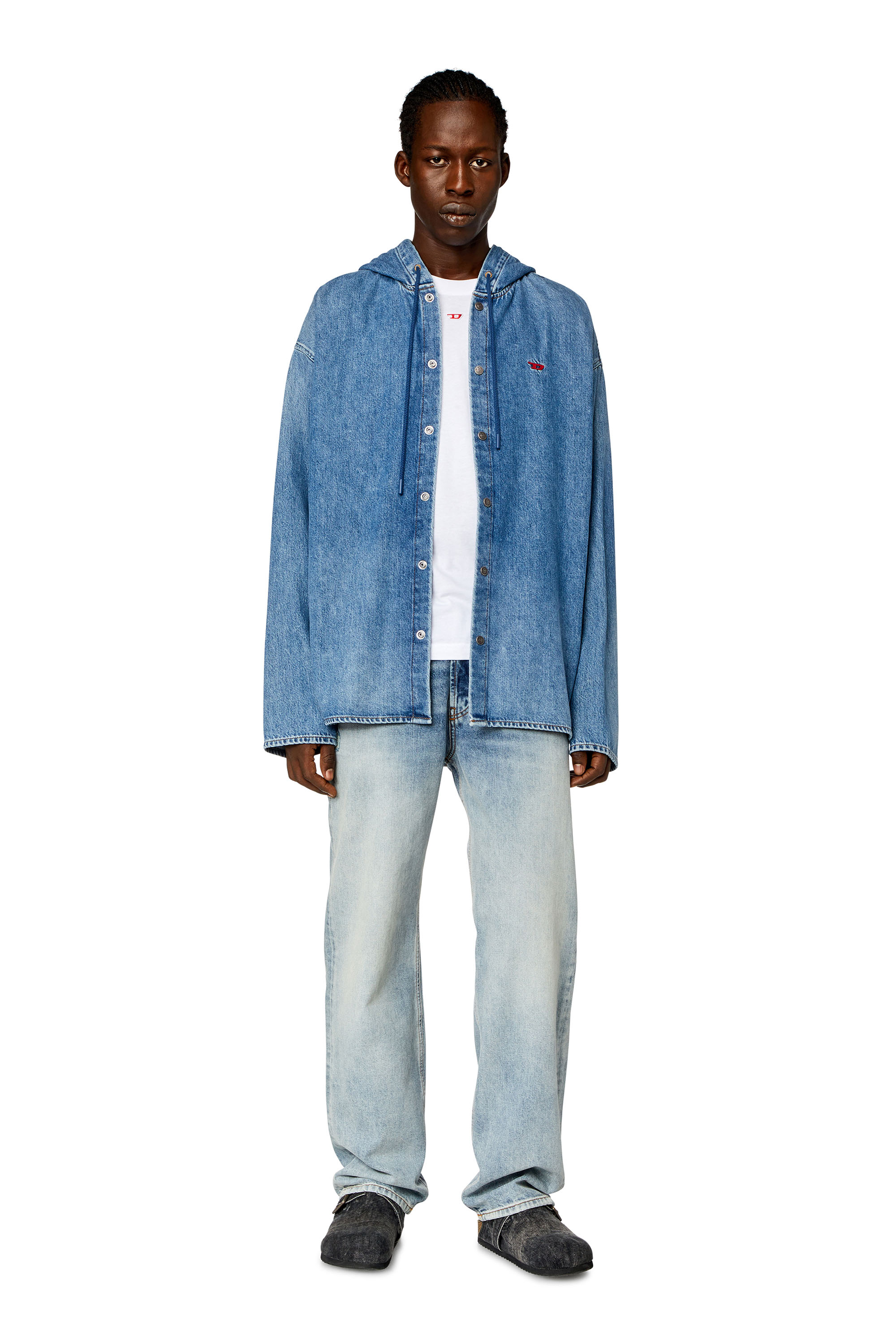 Diesel - D-DEWNY-HOOD, Male's Hybrid shirt in fix denim in ブルー - 1