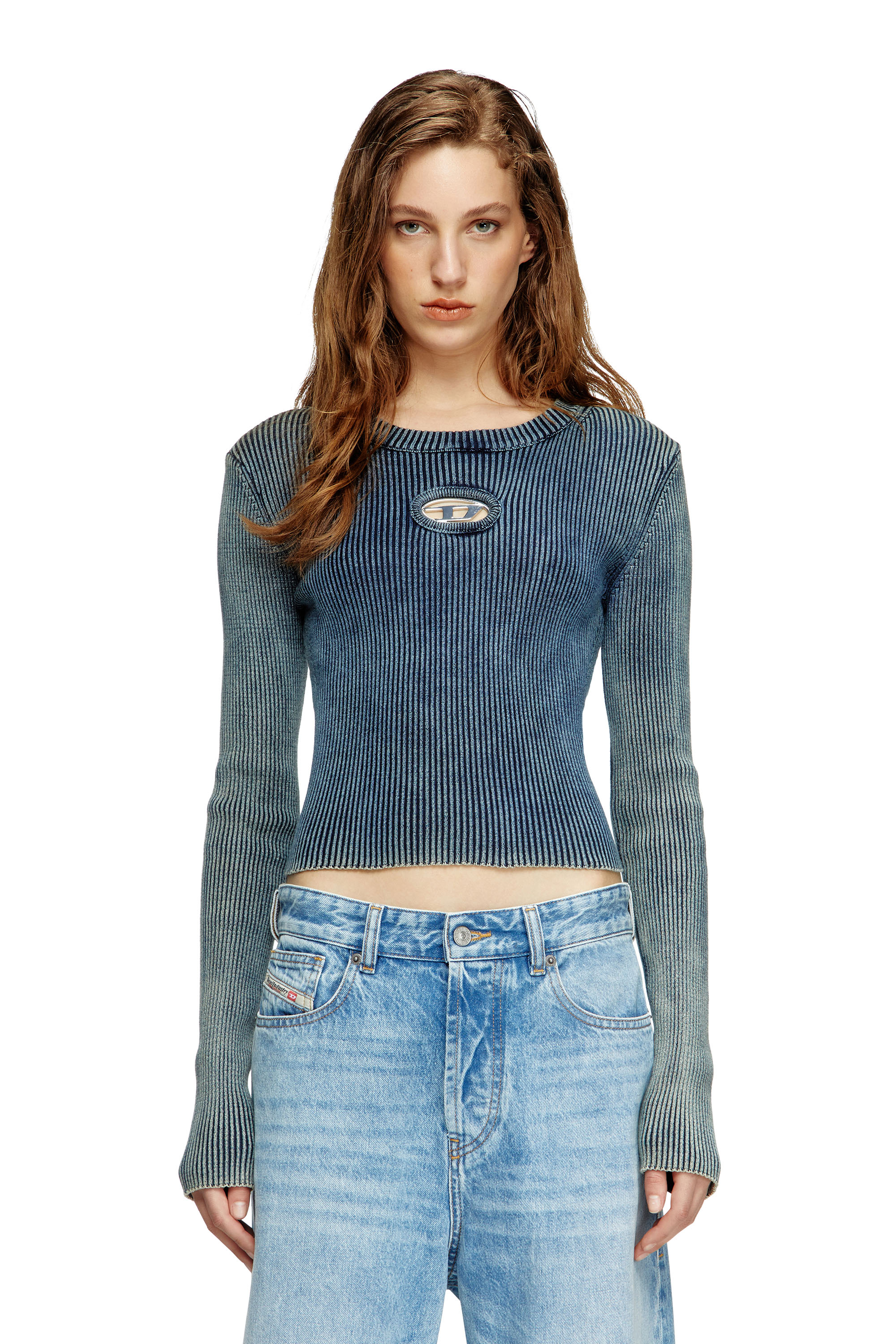 Diesel - M-ANCHOR-A, Female's Rib-knit top with Oval D in ダークブルー - 3