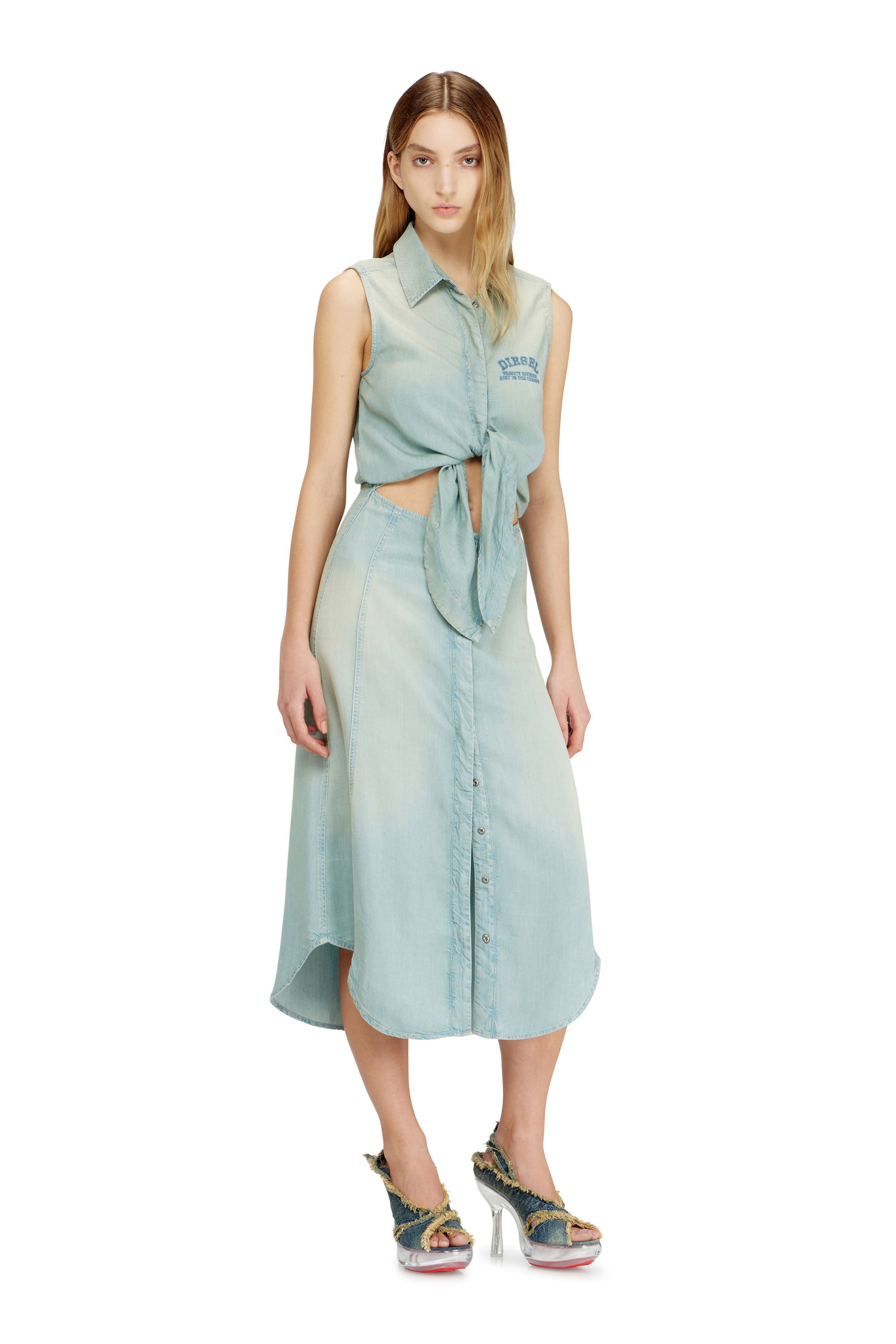 Diesel - DE-SUSY-S, Female's Midi dress in fluid dirt-effect denim in ライトブルー - 1