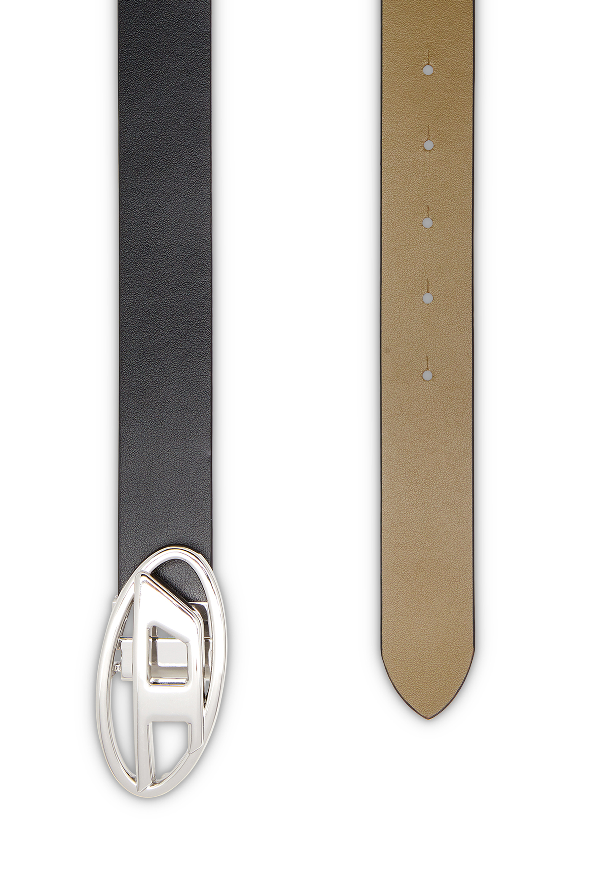 Diesel - B-1DR W REV II 30, Female's 3cm reversible leather belt with Oval D buckle in ブラック/グリーン - 2