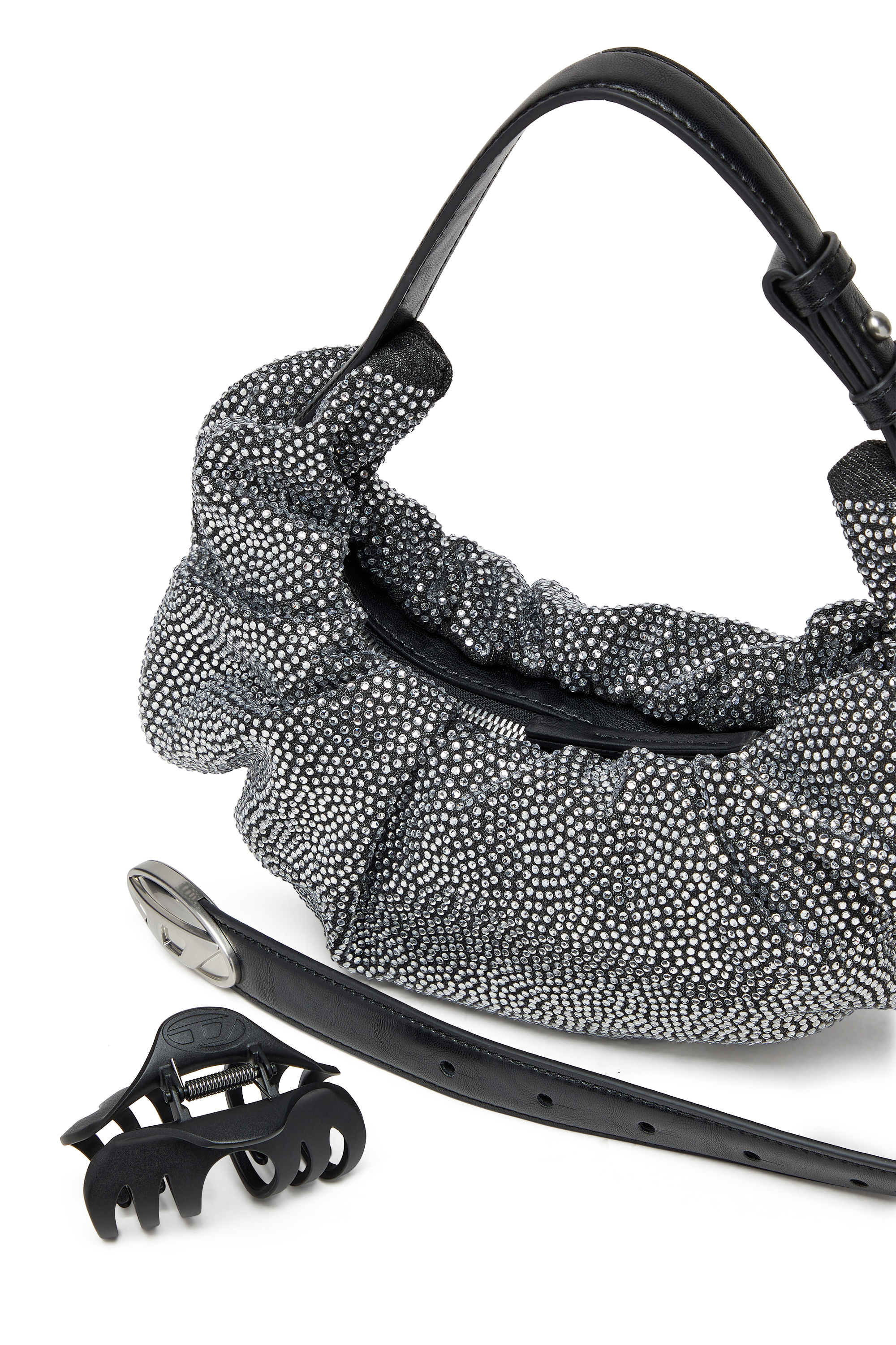 Diesel - GRAB-D HOBO S, Female's Grab-D S-Small scrunched hobo bag in crystal denim in ブラック - 6