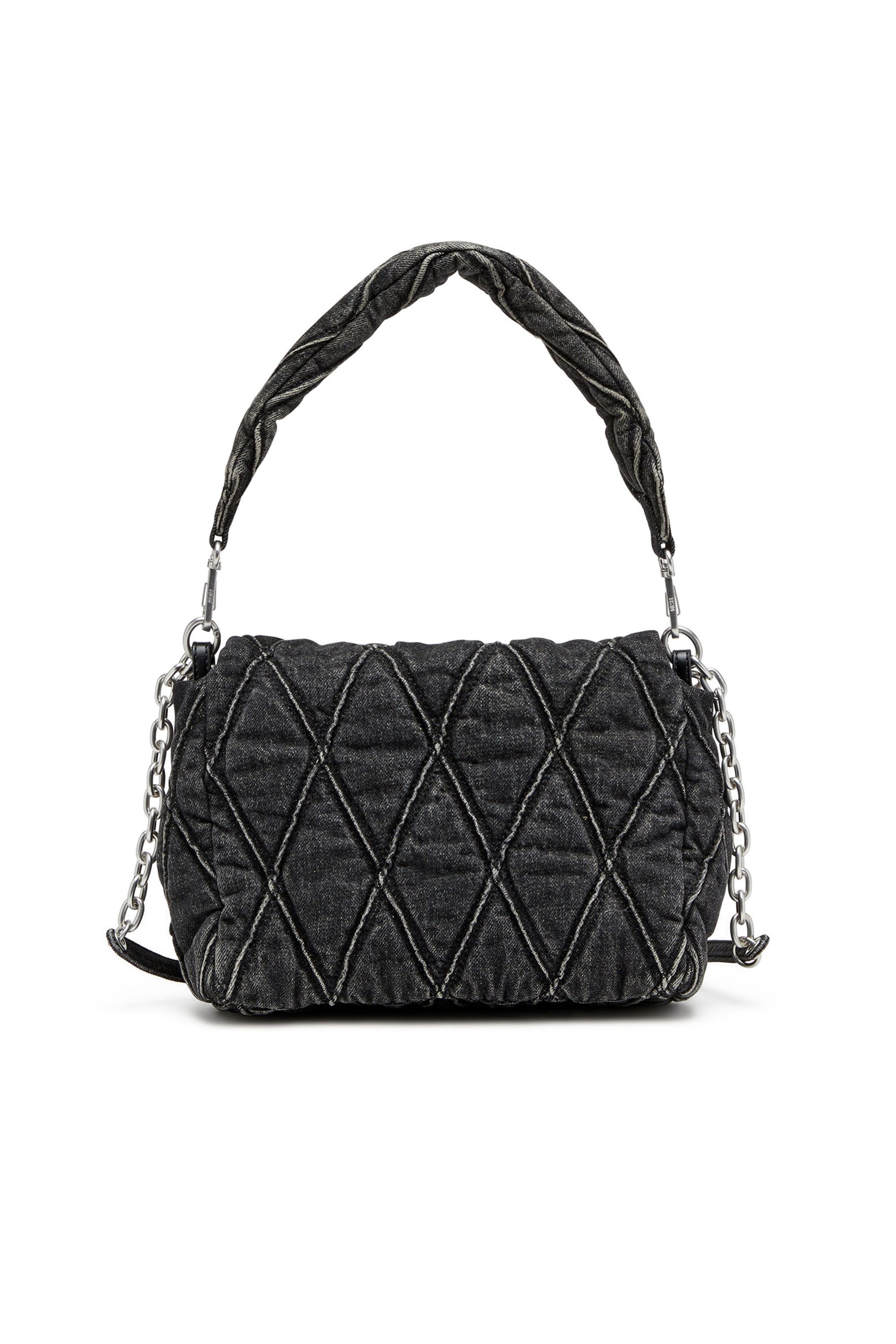 Diesel - CHARM-D SHOULDER M, Female's Charm-D M-Shoulder bag in quilted denim in ブラック - 3