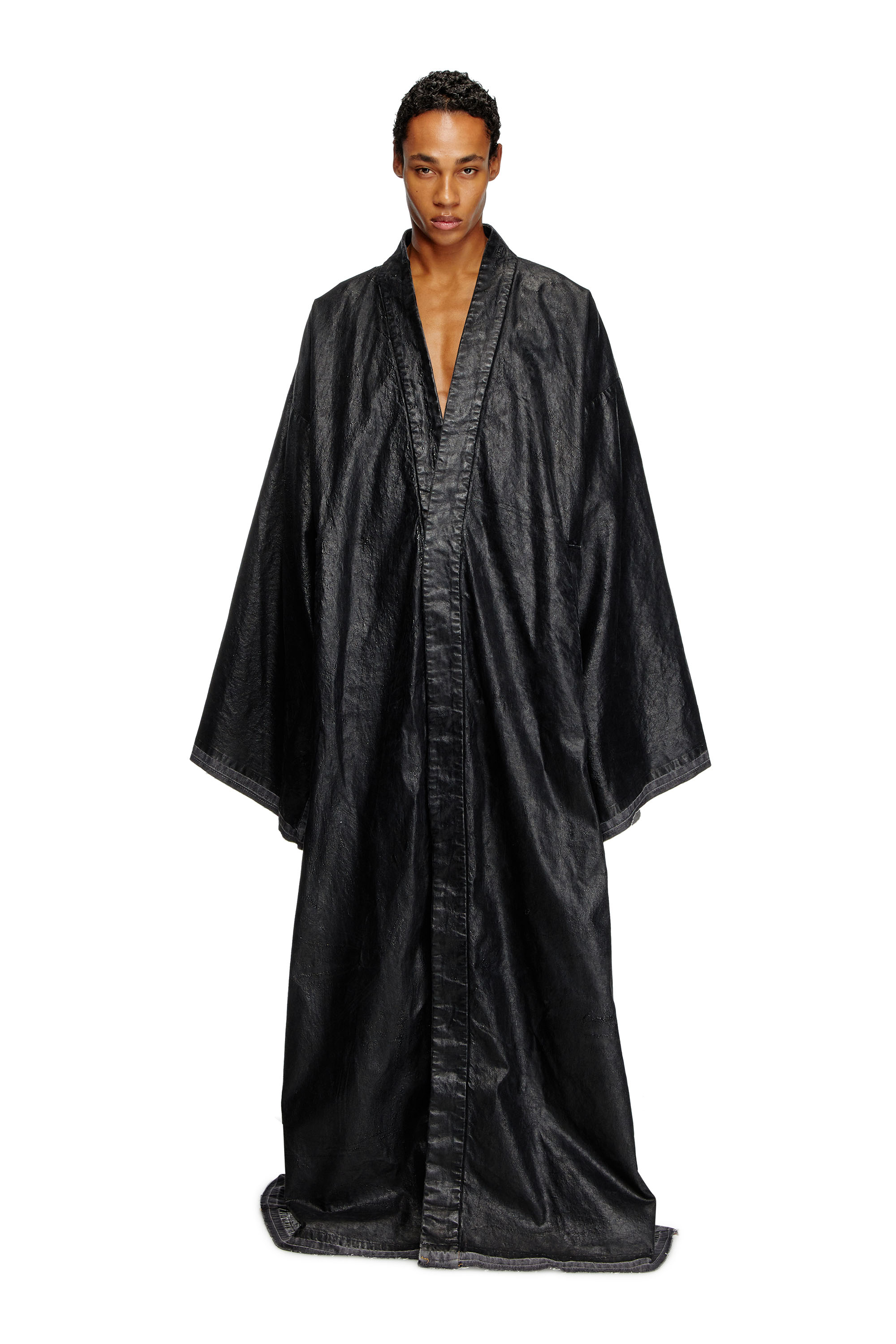 Diesel - D-D-KIM, Unisex's Denim kimono coat with coated front in ブラック - 1