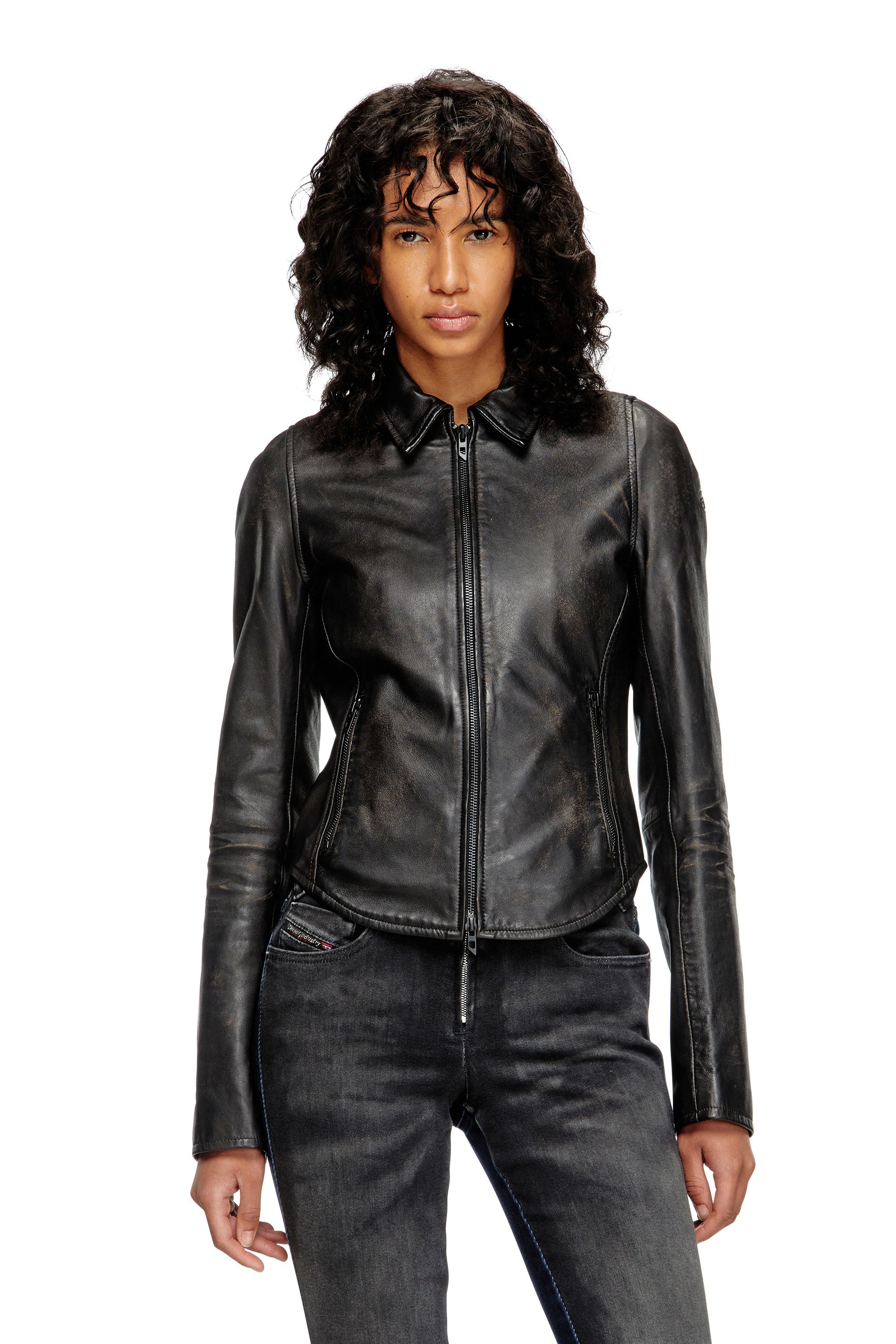 Diesel - L-EGRAD, Female's Distressed leather jacket in ブラック - 1