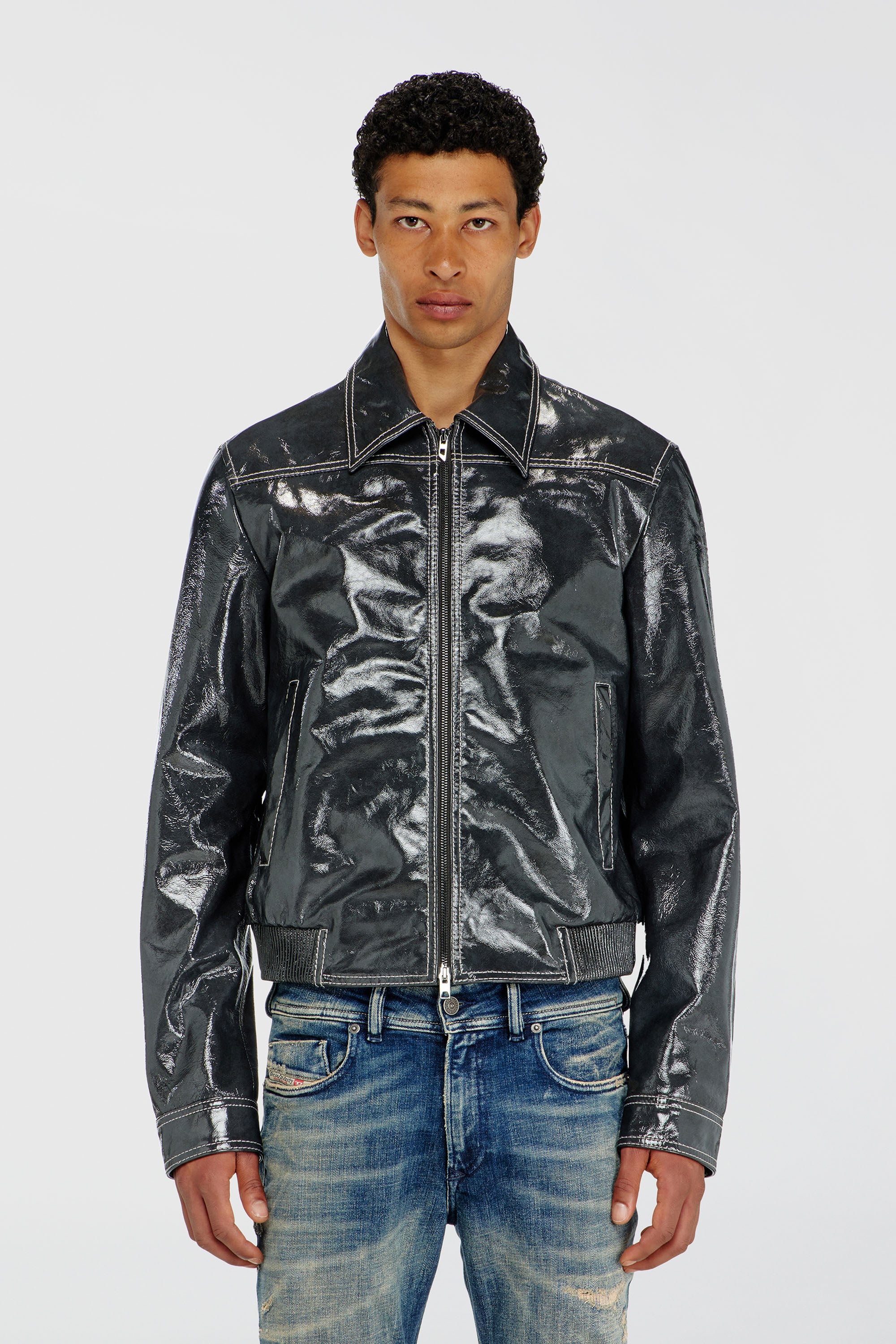 Diesel - L-ADDI, Male's レザージャケット in ダークグレー - 1