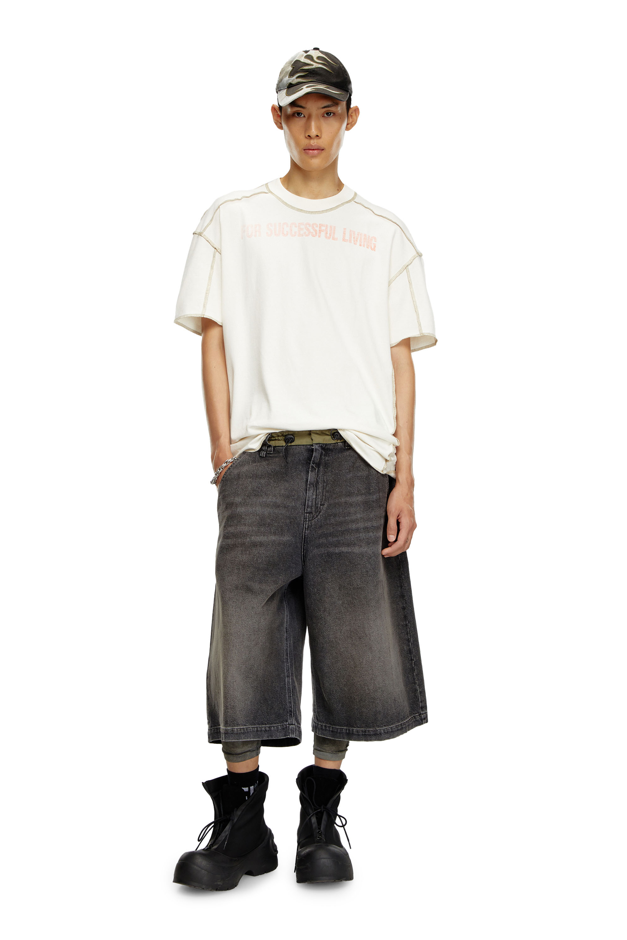 Diesel - T-CRAOR, Male's T-shirt with inside-out effect in ホワイト - 1
