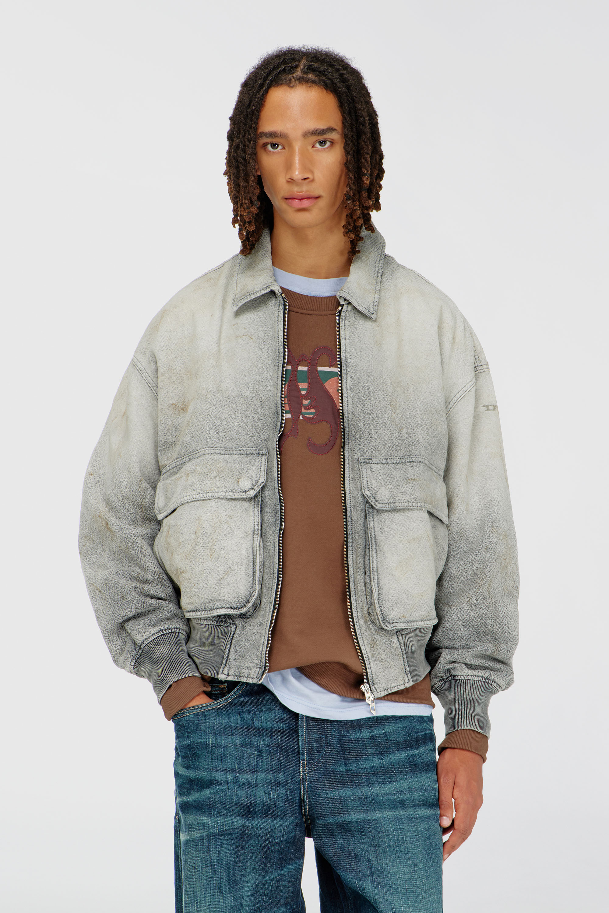 Diesel - D-KURZ, Unisex's デニムジャケット in ライトグレー - 1