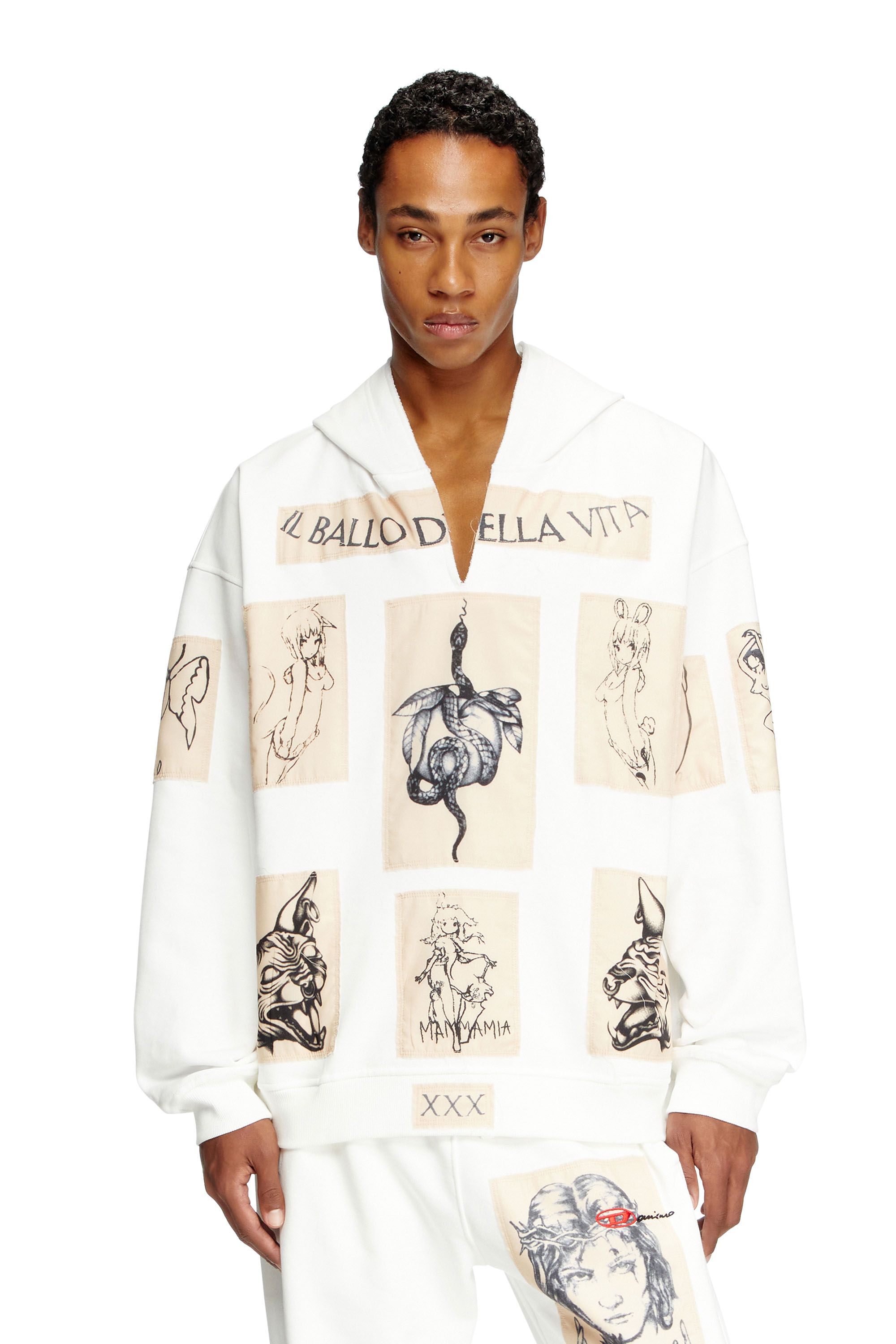Diesel - S-BOXT-HOOD-DD, Unisex's Hoodie with tattoo patches in ホワイト - 1