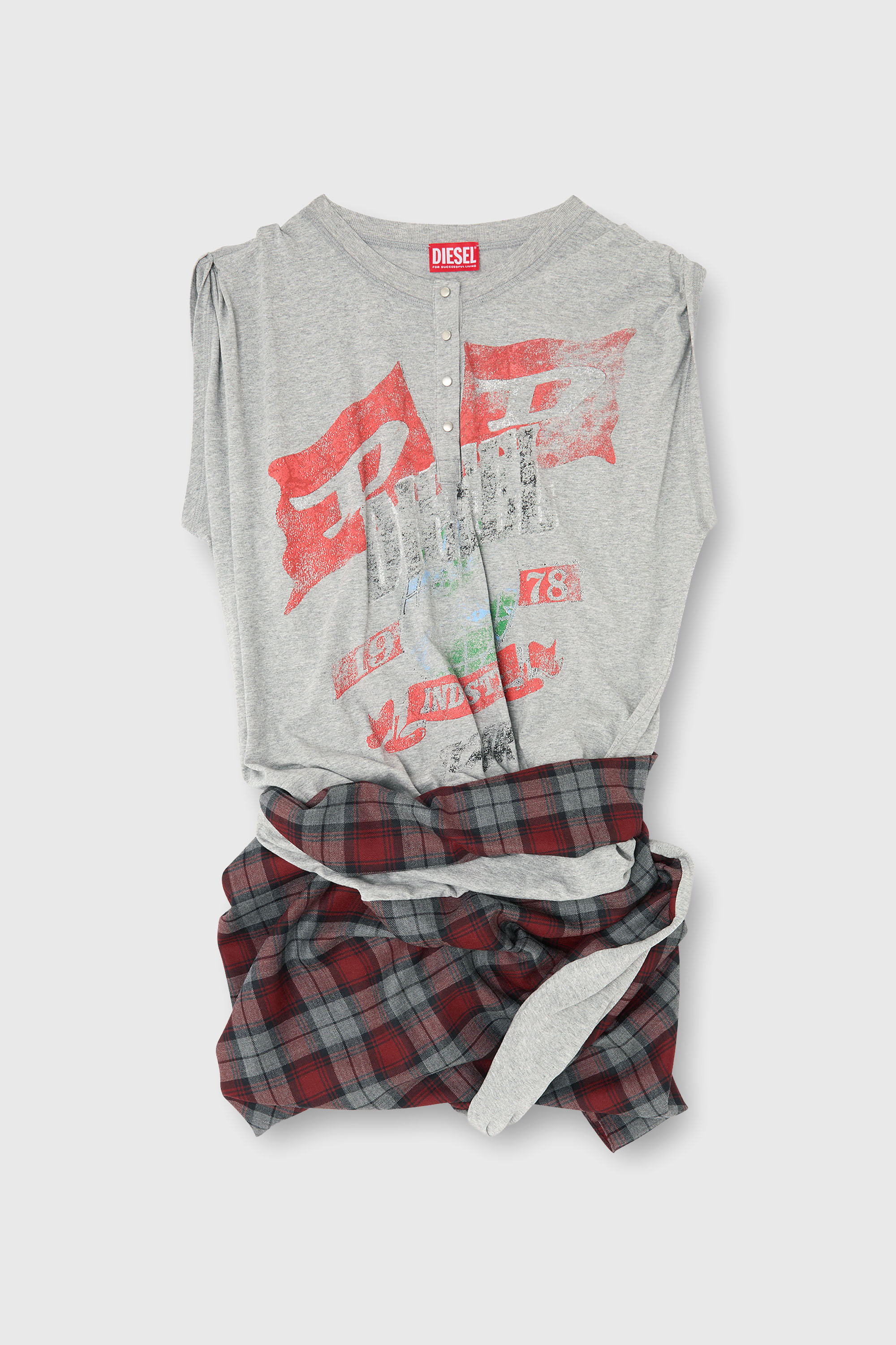 Diesel - J-VOXA-CHECK, Female's Playsuit in jersey and check wool in レッド/グレー - 6