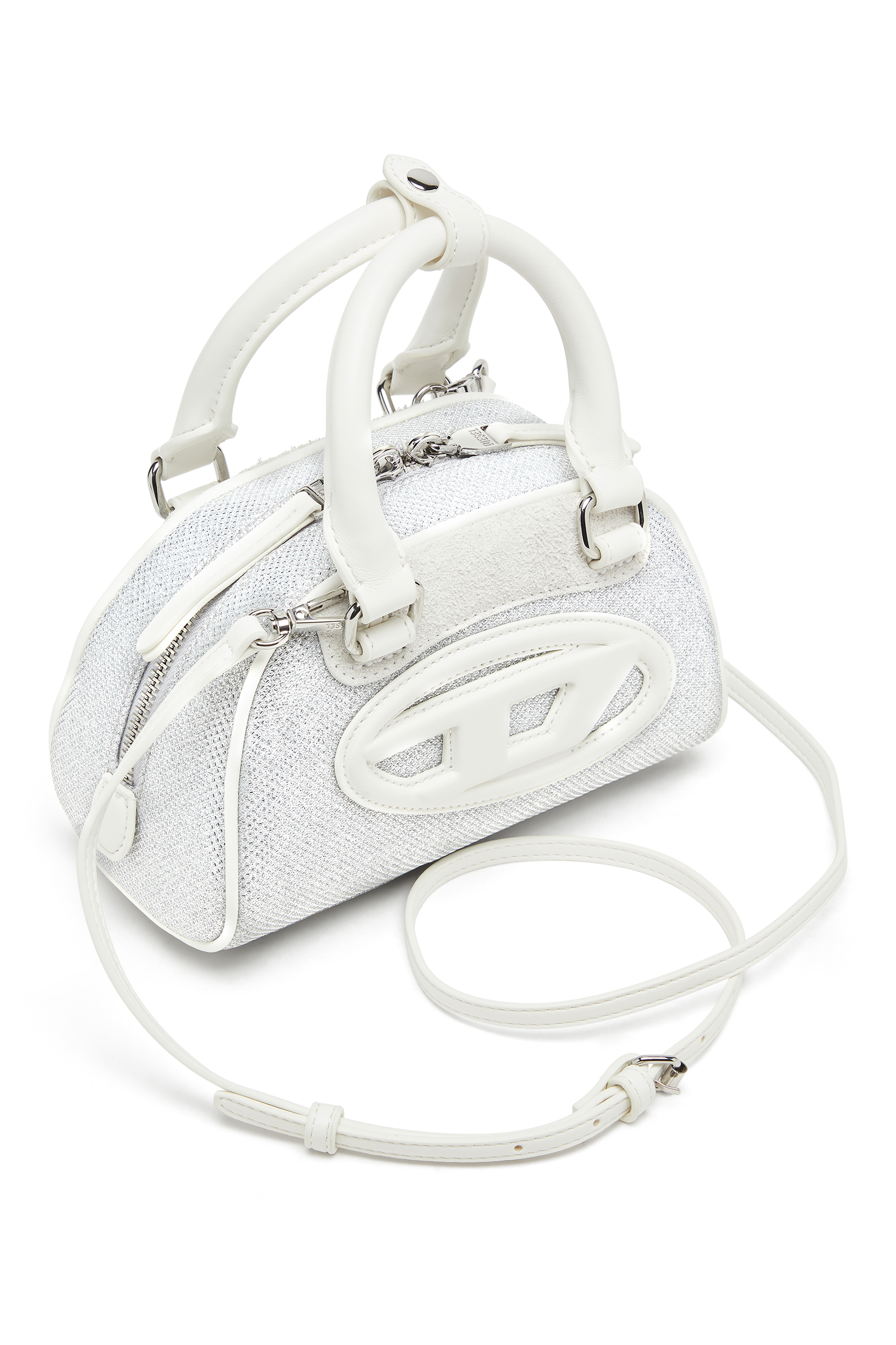 Diesel - 1DR DOME CROSSBODY, Female's 1DR Dome-Mini bowling bag in lurex fabric in ホワイト/グレー - 5