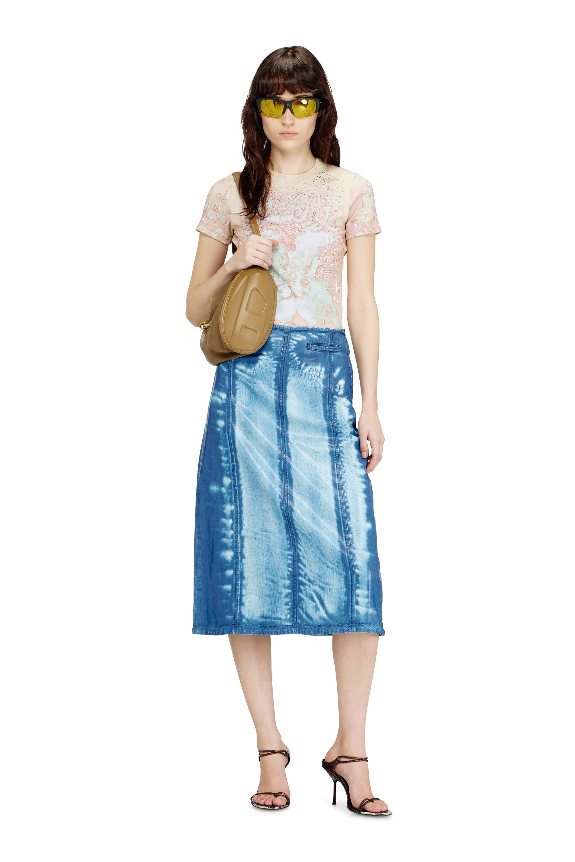 Diesel - T-BRIL, Female's Animalier-print top with crystals in ピンク / ホワイト - 1