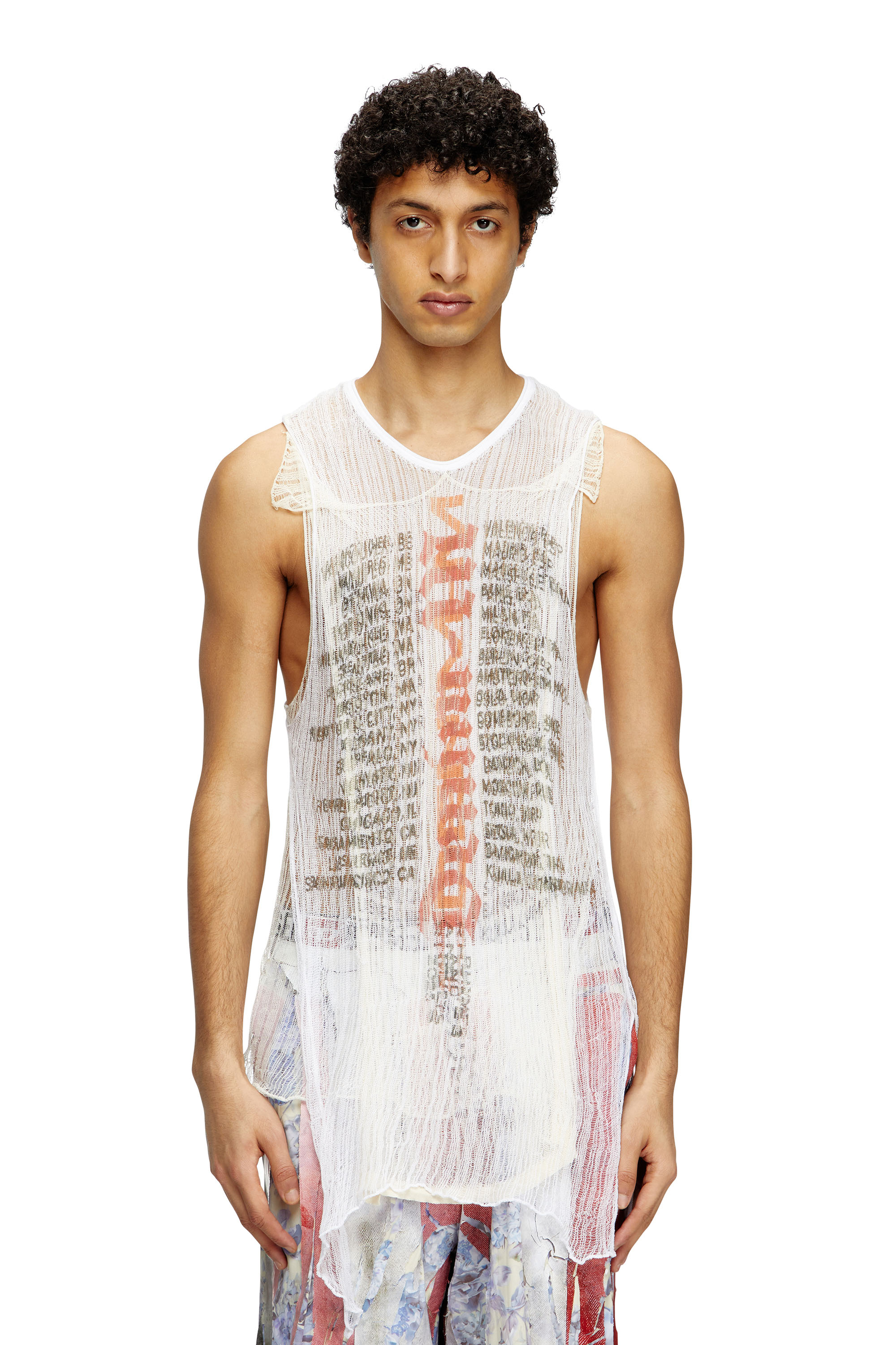 Diesel - K-ABANTE-B, Male's Knitted tank top with distressing in ホワイト - 3
