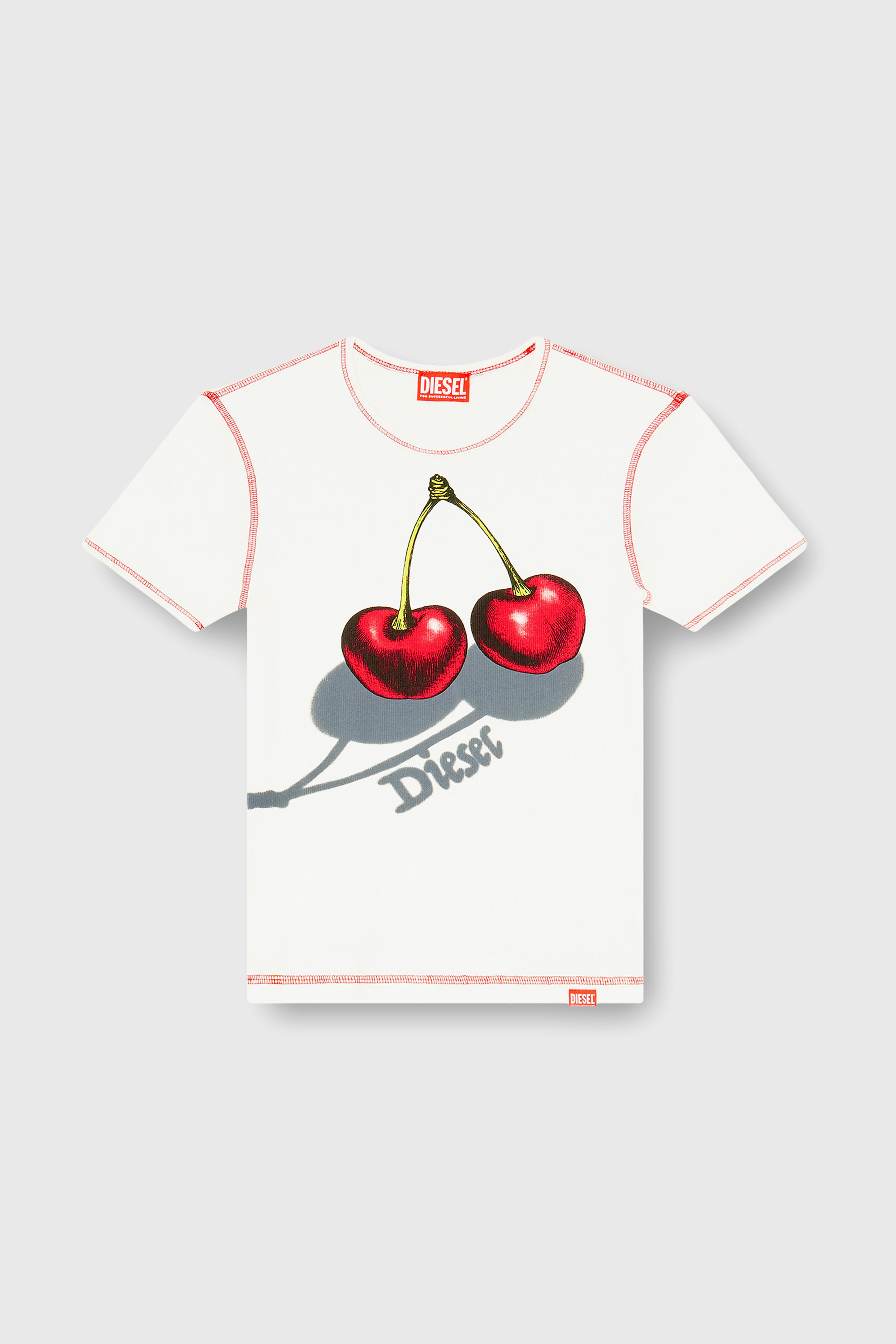 新品DIESEL アップルプリント ミニTシャツ XS SV-T-ELE-CHER Slim cotton T-shirt with cherry print｜ホワイト