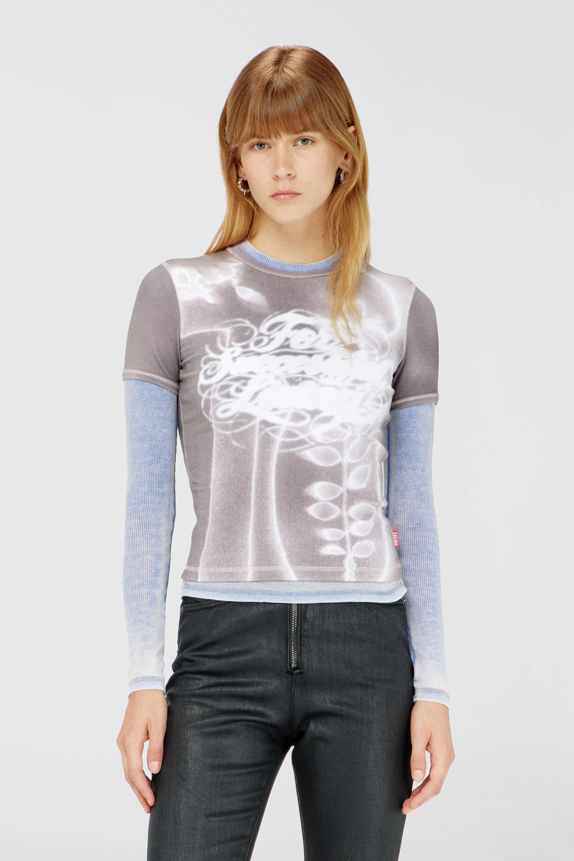 Diesel - T-ELE-LONG-AA4, Female's 半袖トップ in グレー - 3