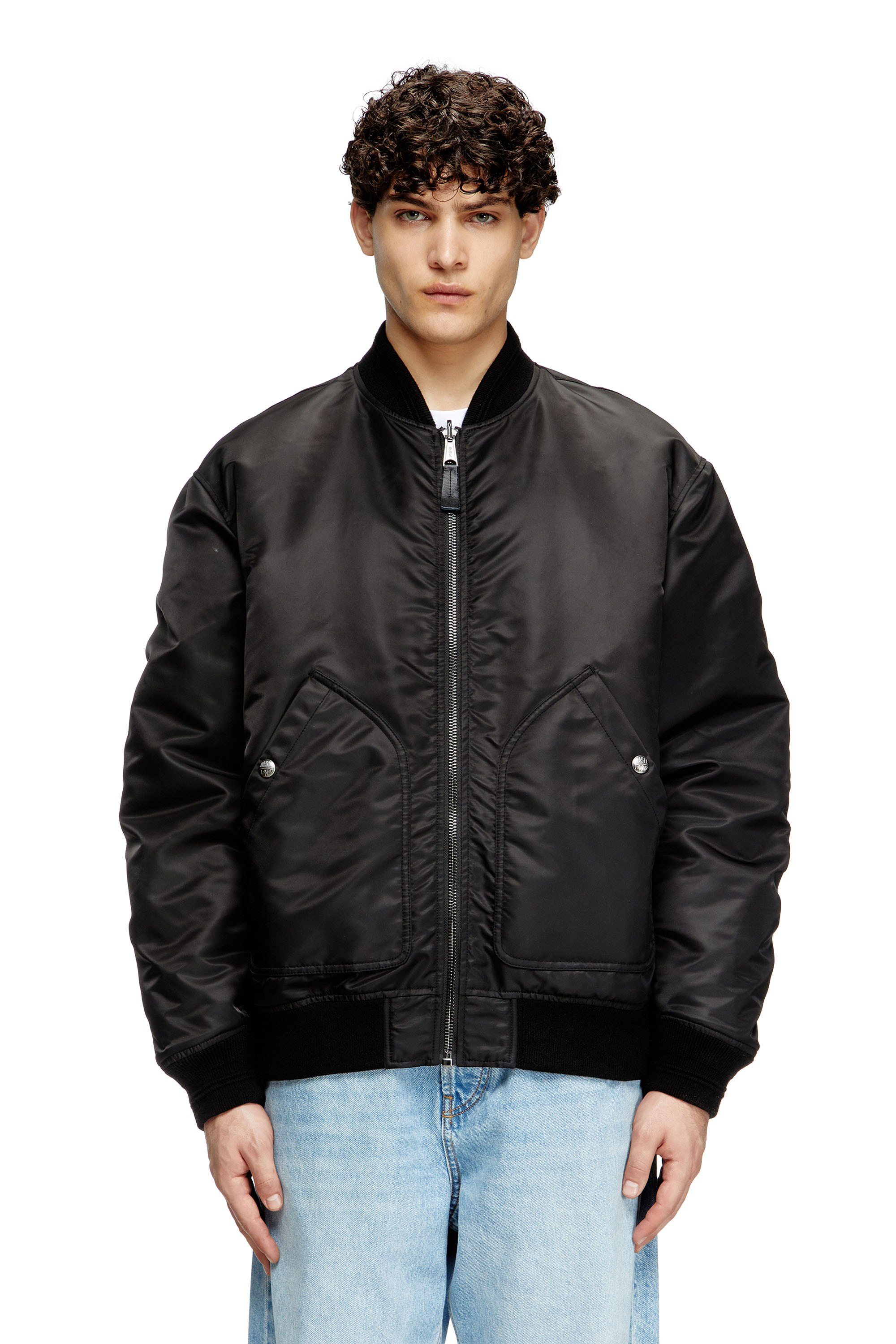 Diesel - J-HELD, Male's Bomber in padded nylon with Oval D in ブラック - 3