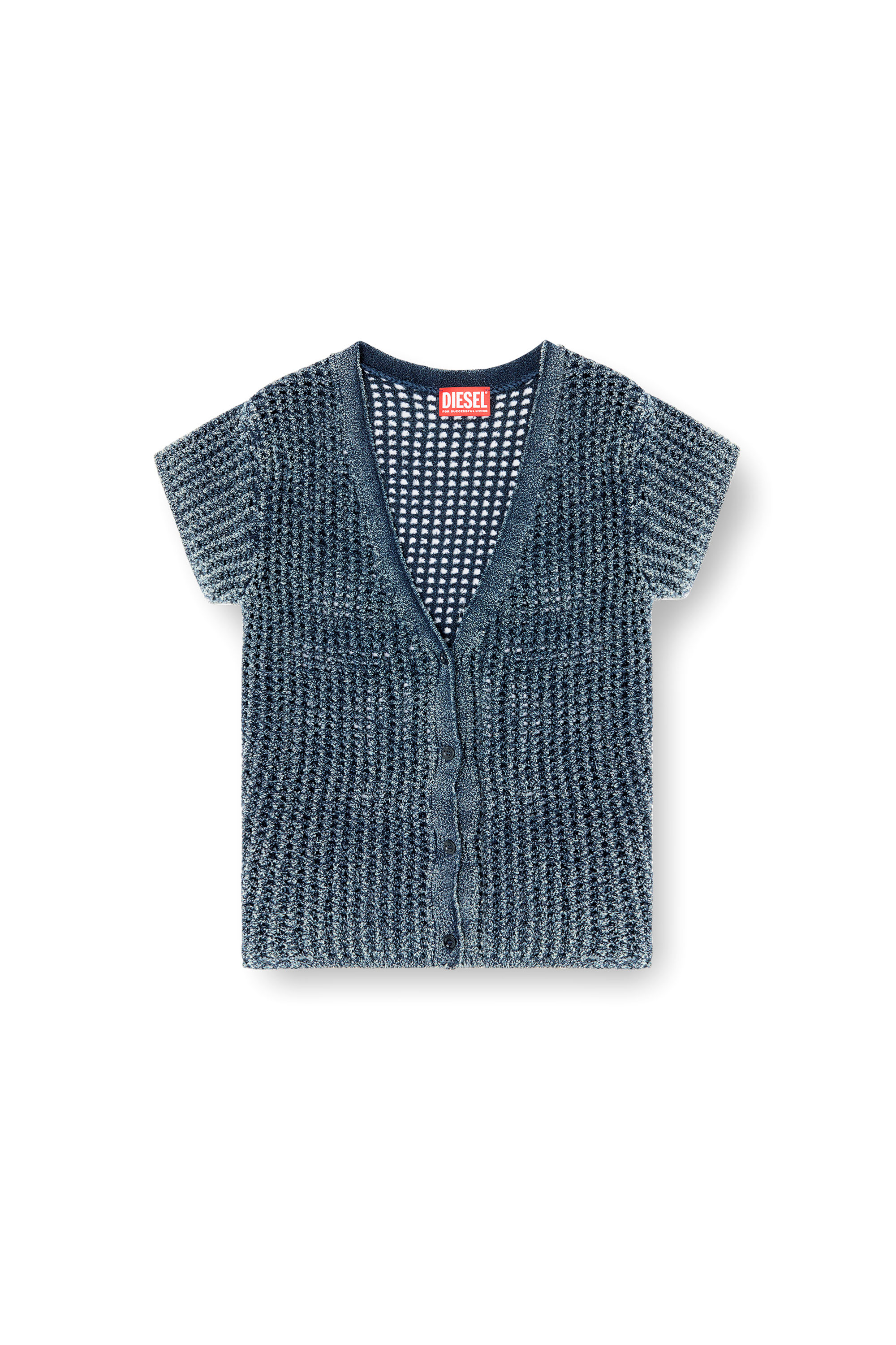 Diesel - M-REZ, Female's Short-sleeve cardigan in denim mesh knit in ミディアムブルー - 3