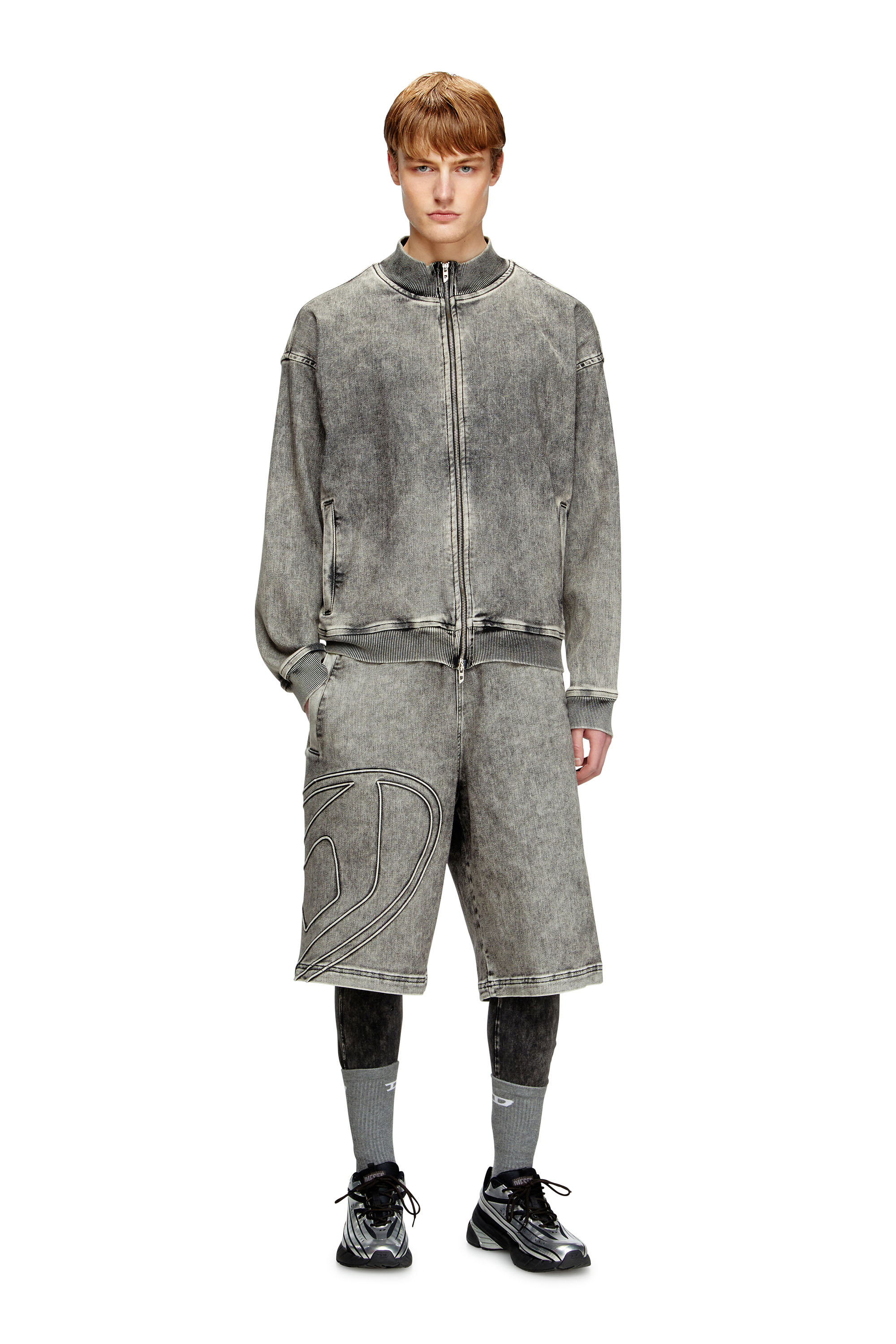 Diesel - D-ENNY-S TRACK, Unisex's Track Denim bermudas with Oval D in グレー - 1