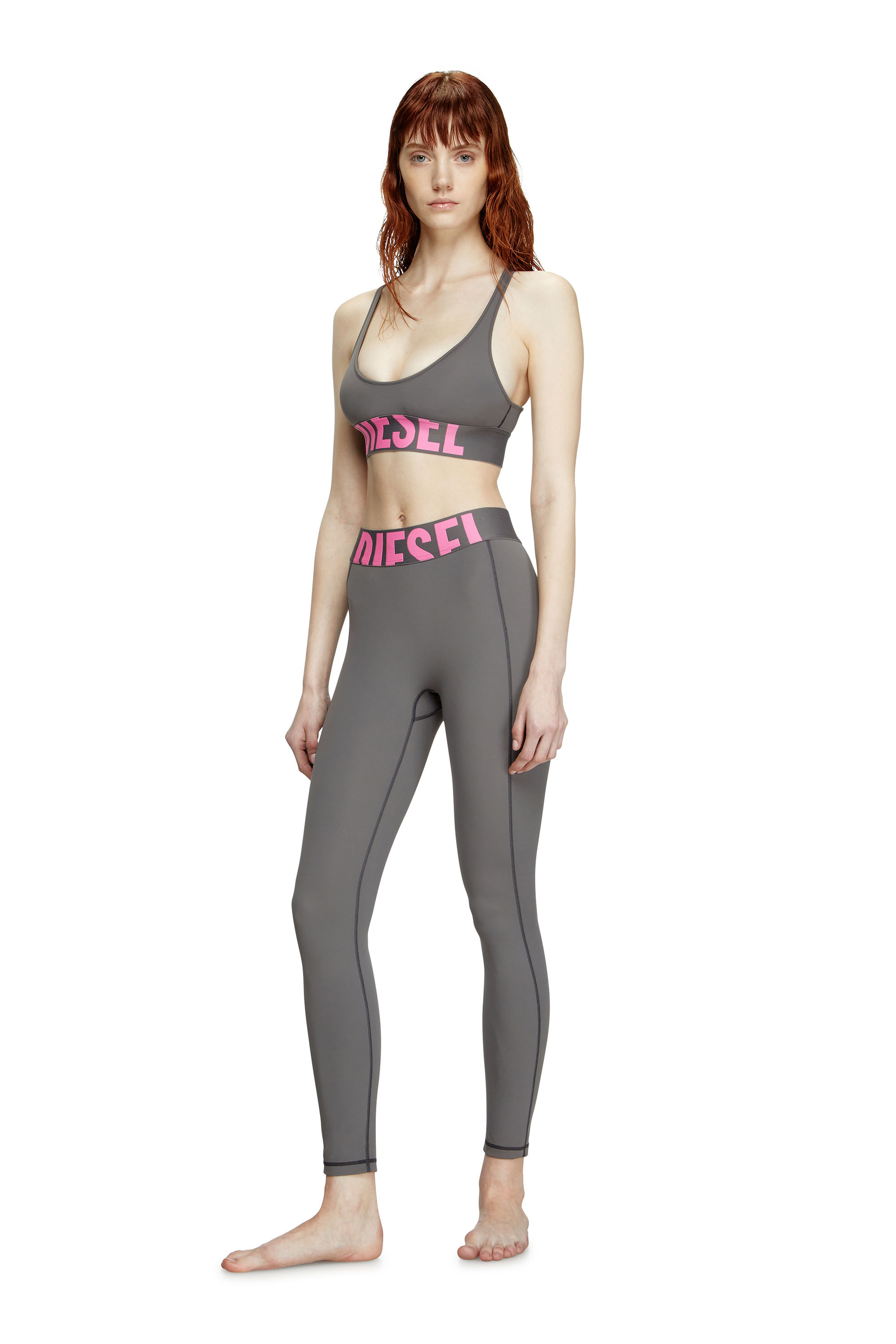 Diesel - ADELINE-D-POP, Female's Microfibre leggings with cut-off logo in グレー - 1