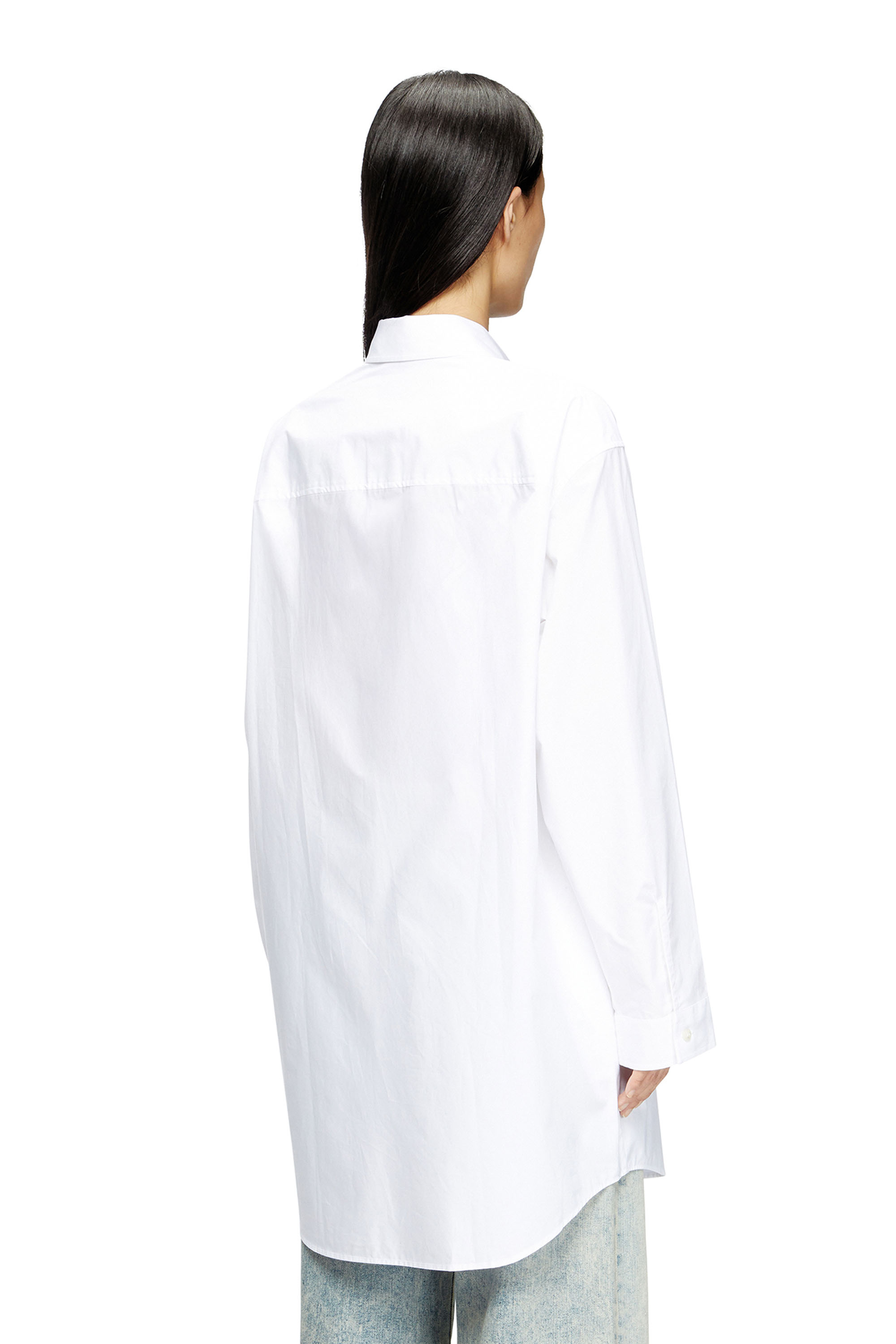 Diesel - D-DALIS, Female's Short shirt dress with embroidered logo in ホワイト - 4