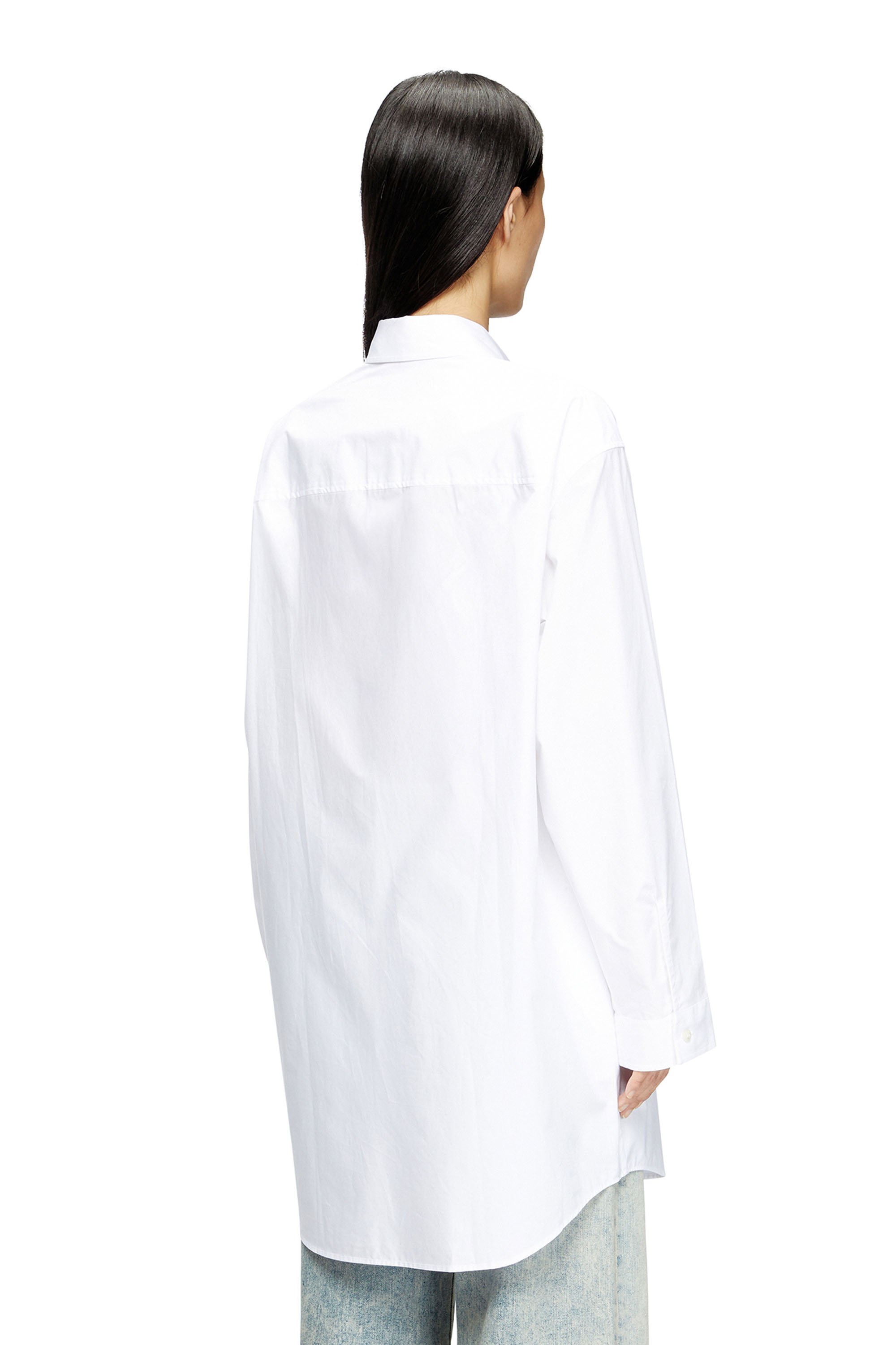 D-DALIS, ホワイト Diesel - D-DALIS, Female's Short shirt dress with embroidered logo in ホワイト - 4