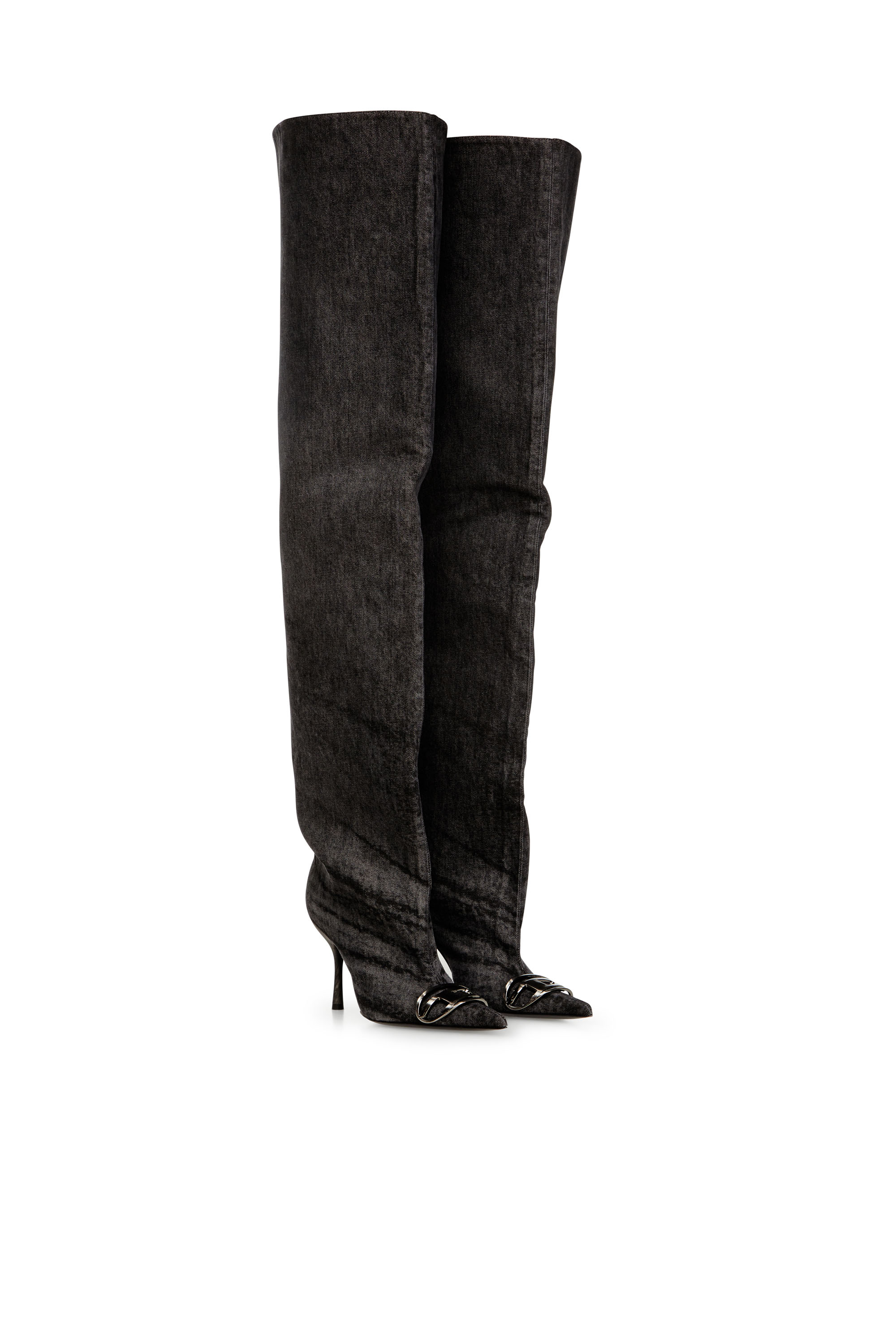 Diesel - D-VENUS 90 OTK BOOT, Female's D-Venus-Over-the-knee boots in coated denim in ブラック - 2