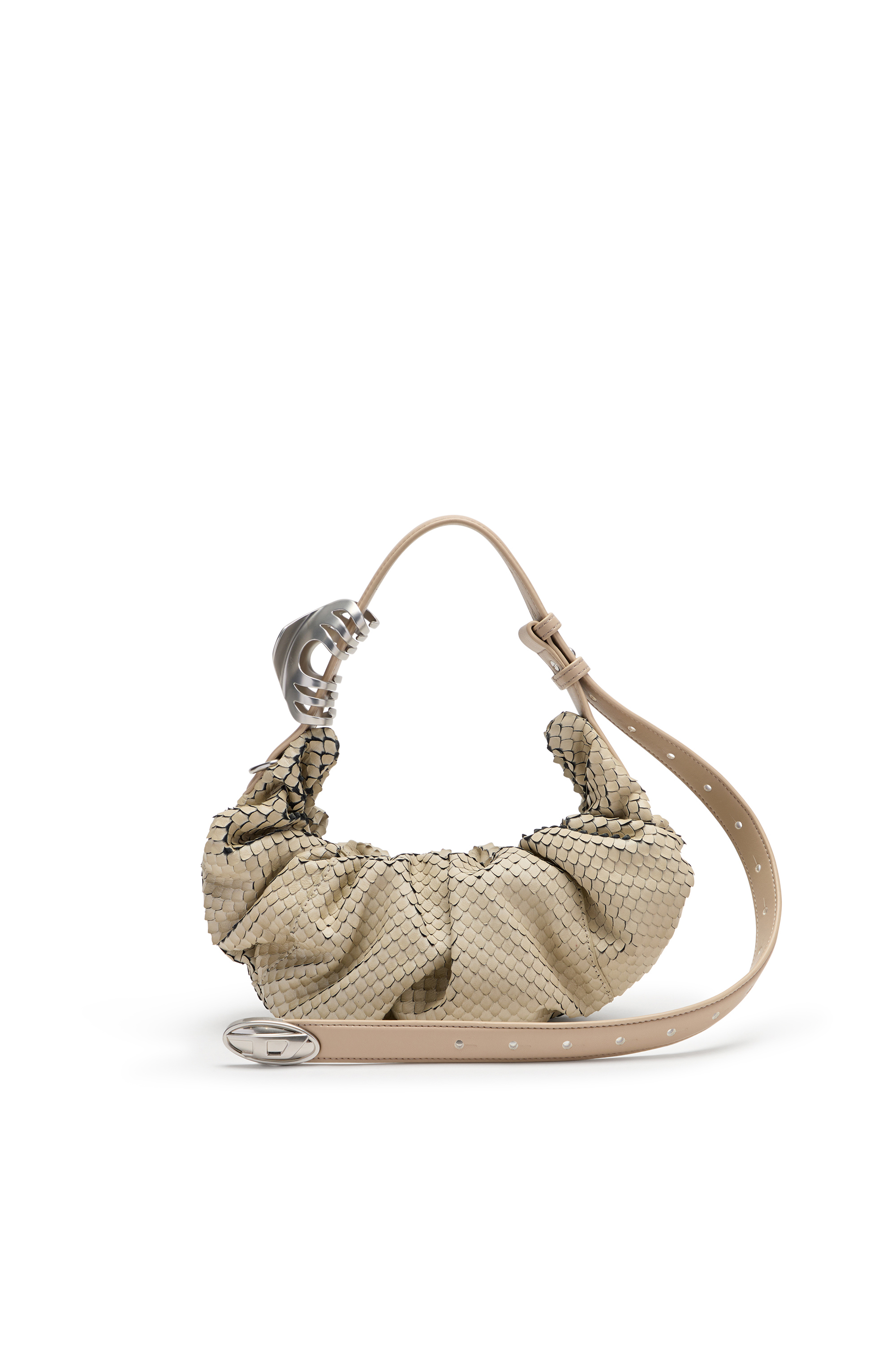 Diesel - GRAB-D HOBO S, Female's Grab-D-Scrunched hobo bag in textured leather in ベージュ - 2