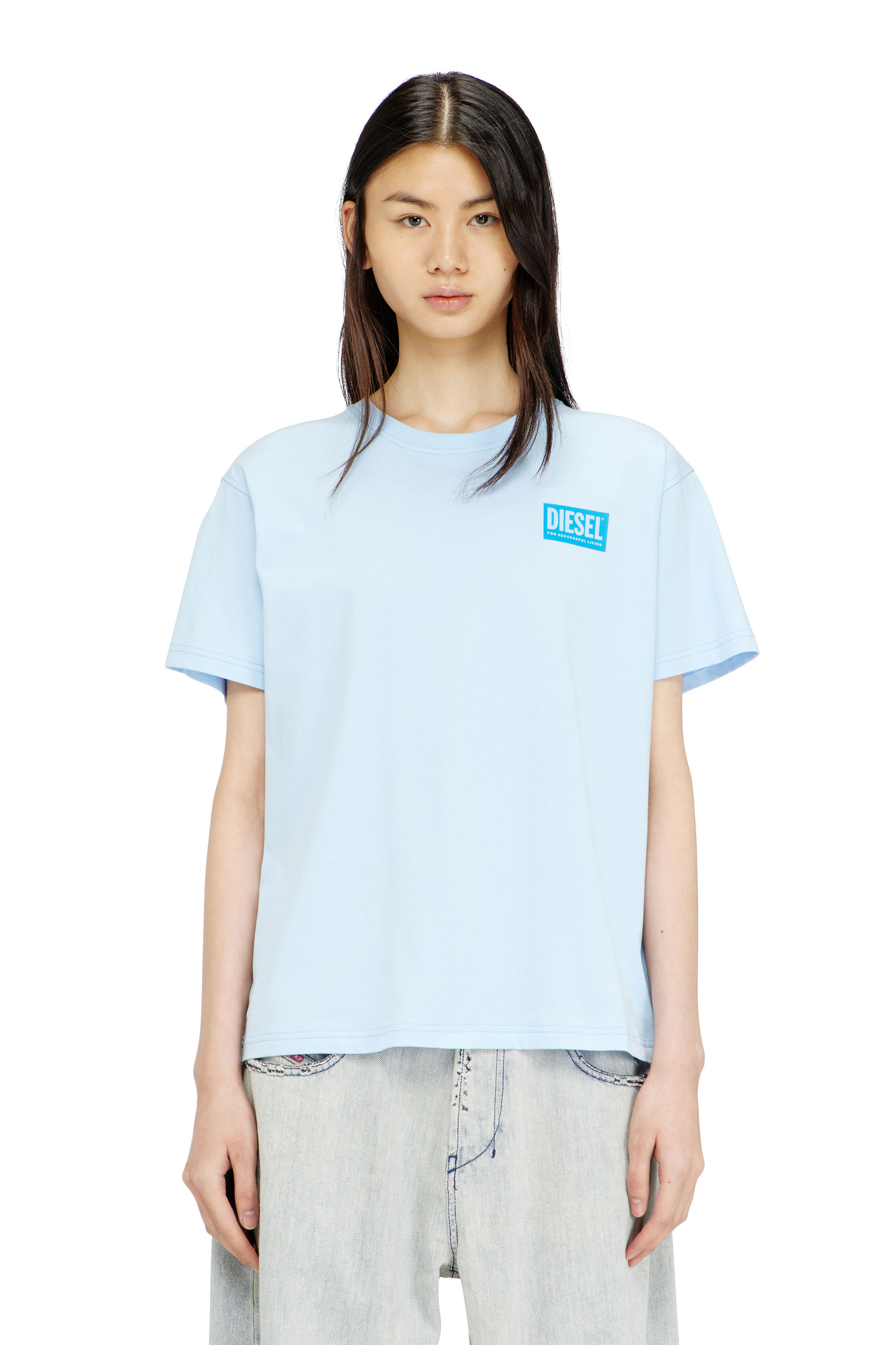 Diesel - T-NORMY-S6, Female's Organic cotton jersey t-shirt with crew neck and logo print in ライトブルー - 1