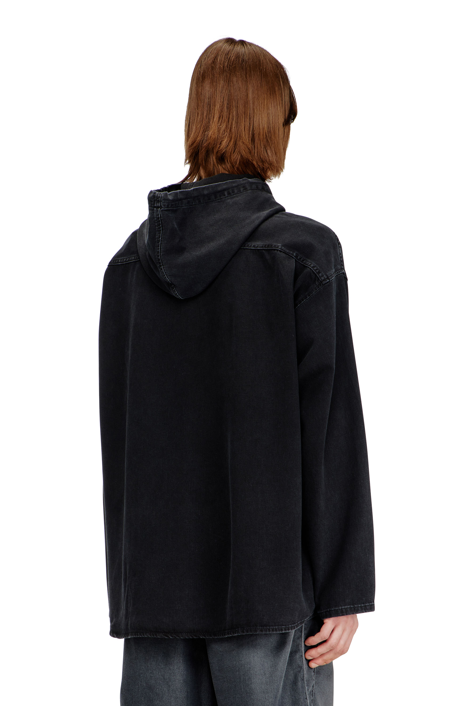 Diesel - D-DEWNY-HOOD, Male's Overshirt in clean-wash denim in ブラック - 4