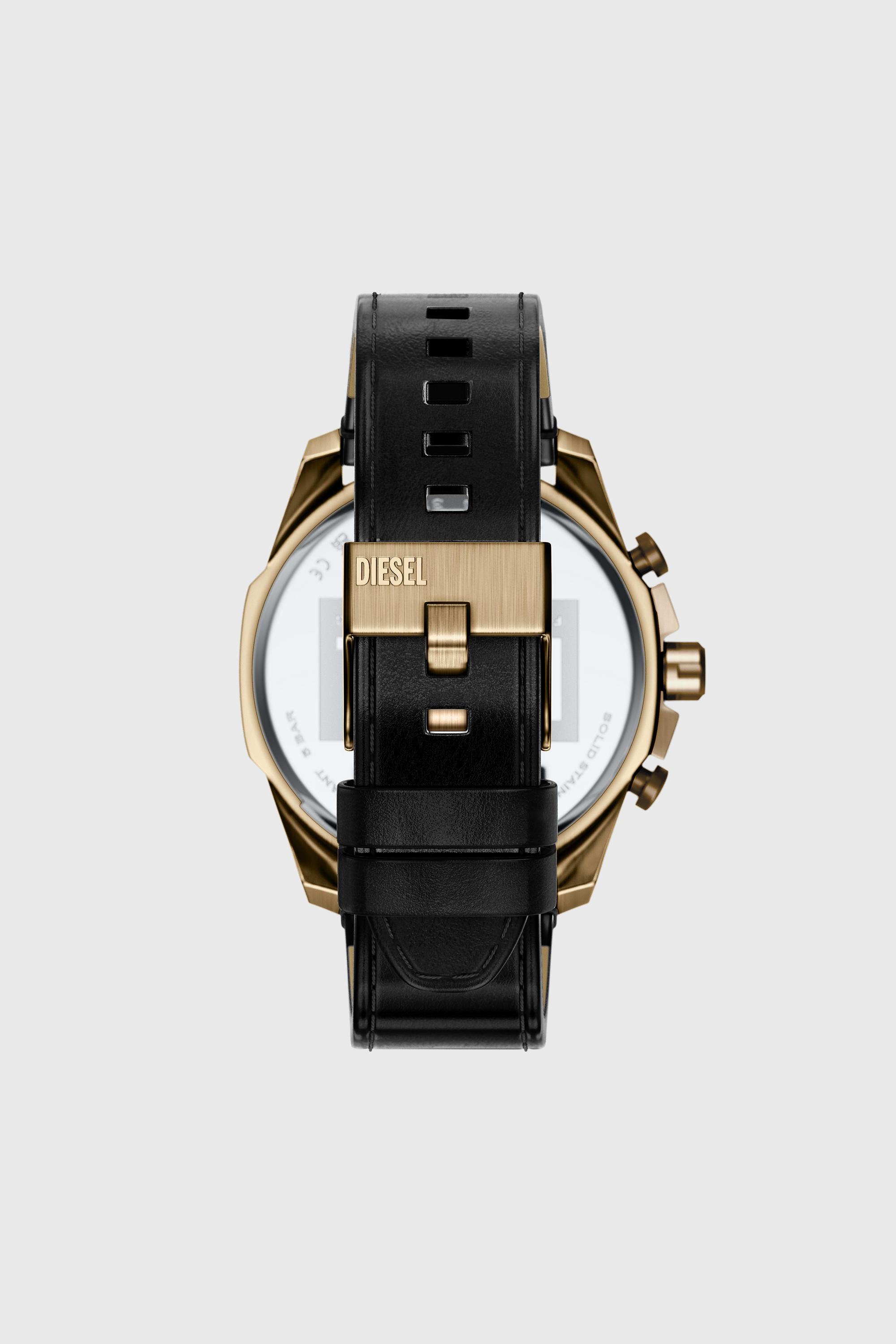 Diesel - DZ4732 WATCH, Male's Mega Chief Slim antique gold-tone black leather watch in ブラック - 2