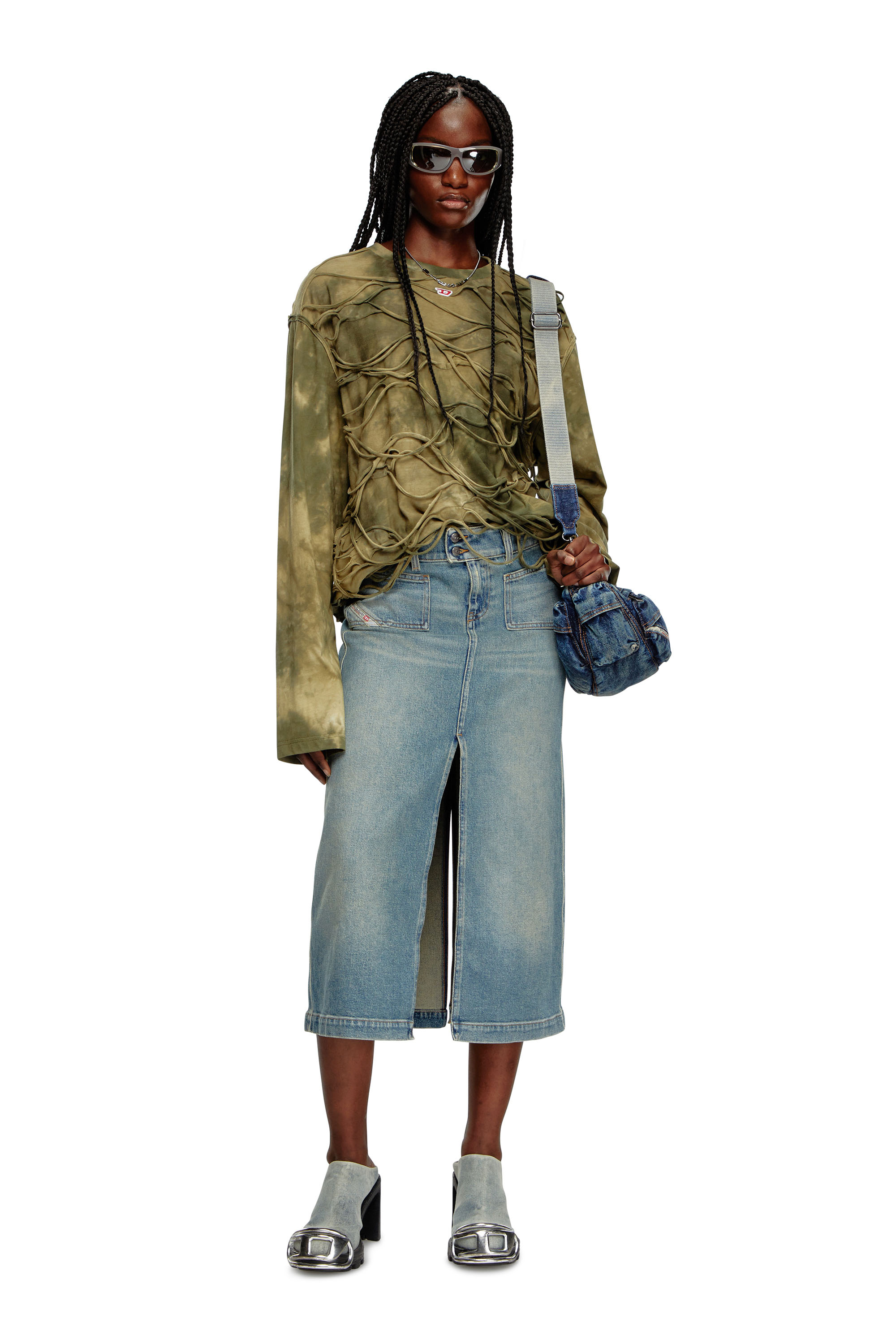 Diesel - DE-HUSH-MID, Female's Midi skirt in denim in ライトブルー - 2