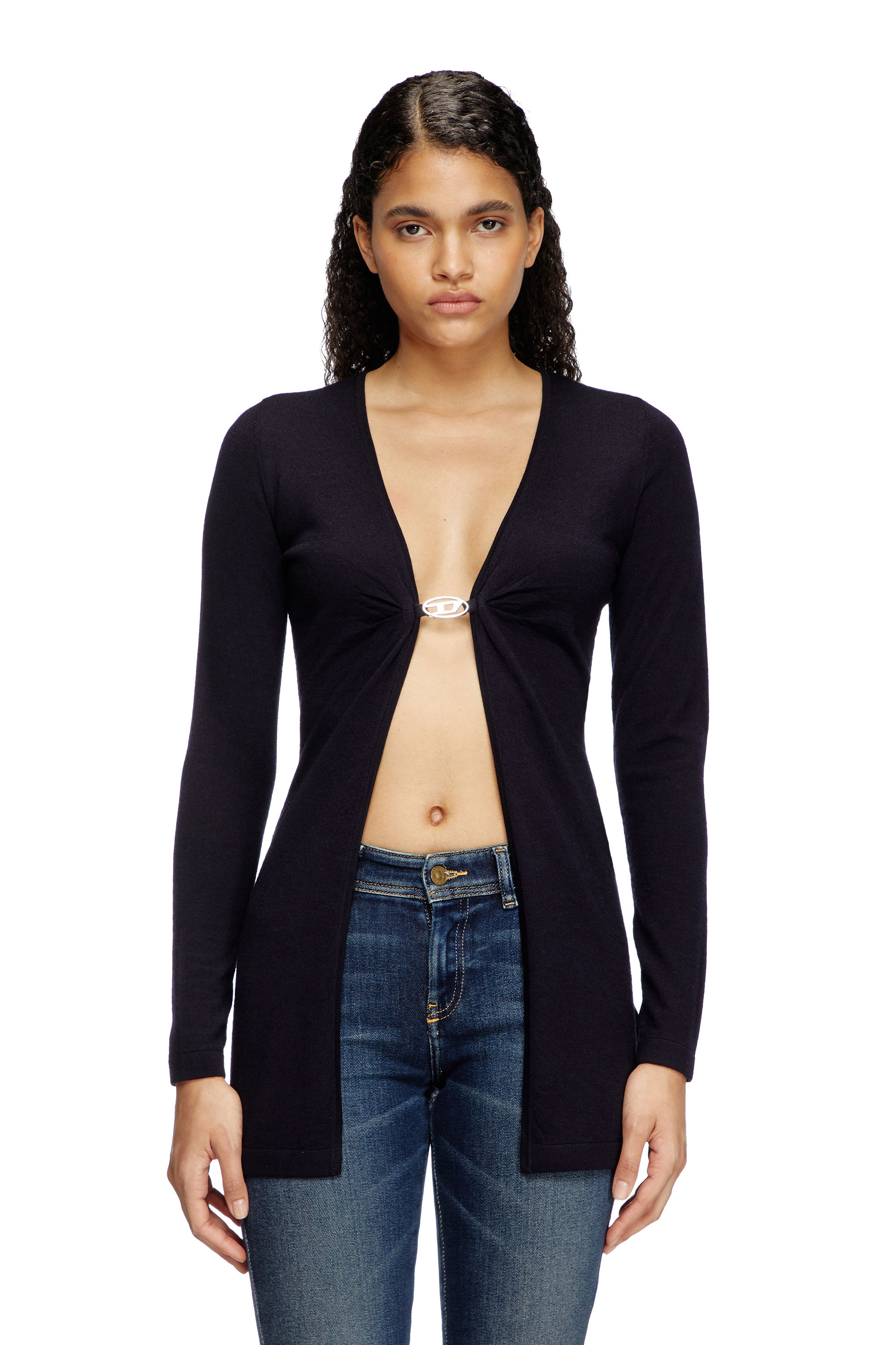 Diesel - M-PIERRY-LONG, Female's Longline wool cardigan with open front in ダークブルー - 1