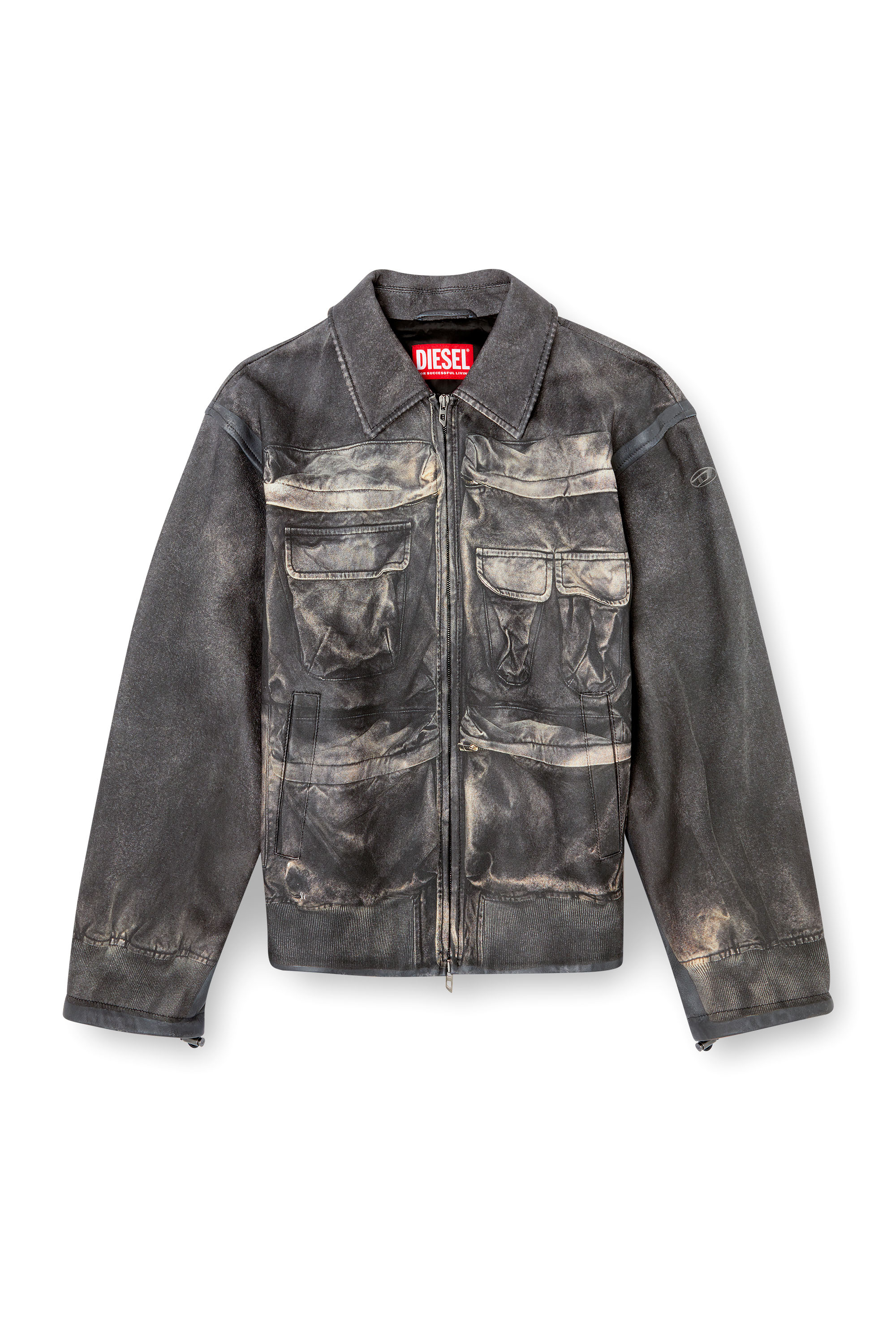 Diesel - L-MAYER, Male's Leather jacket with trompe l'oeil pockets in ブラック - 3