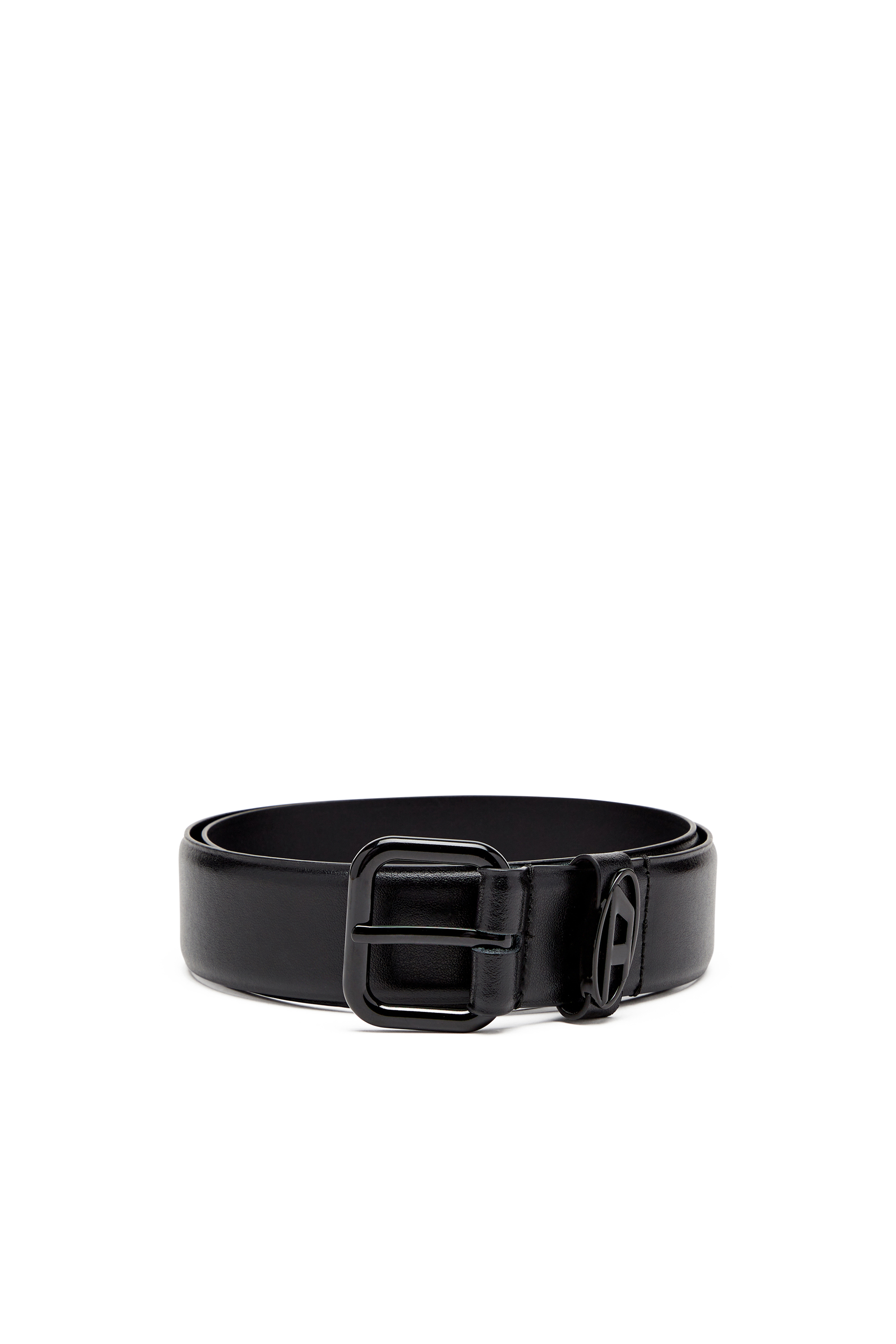 Diesel - B-1DR OVAL D LOOP, Unisex's 3.9cm logo-plaque embellished leather belt in ブライトブラック - 1