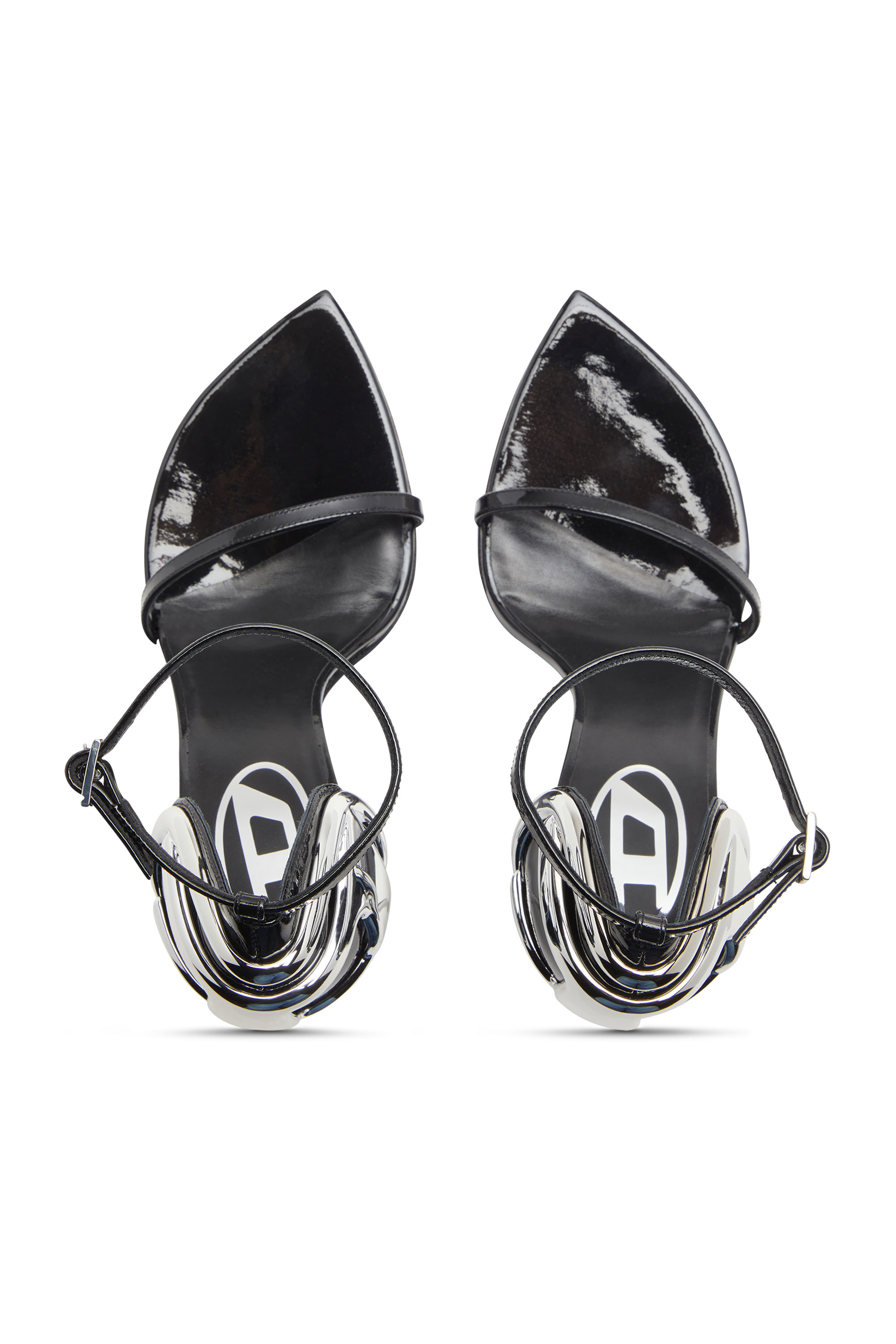 Diesel - D-TEN&HALF SANDAL, Female's D-Ten&Half-Stiletto sandals in patent leather and satin in ブラック - 4