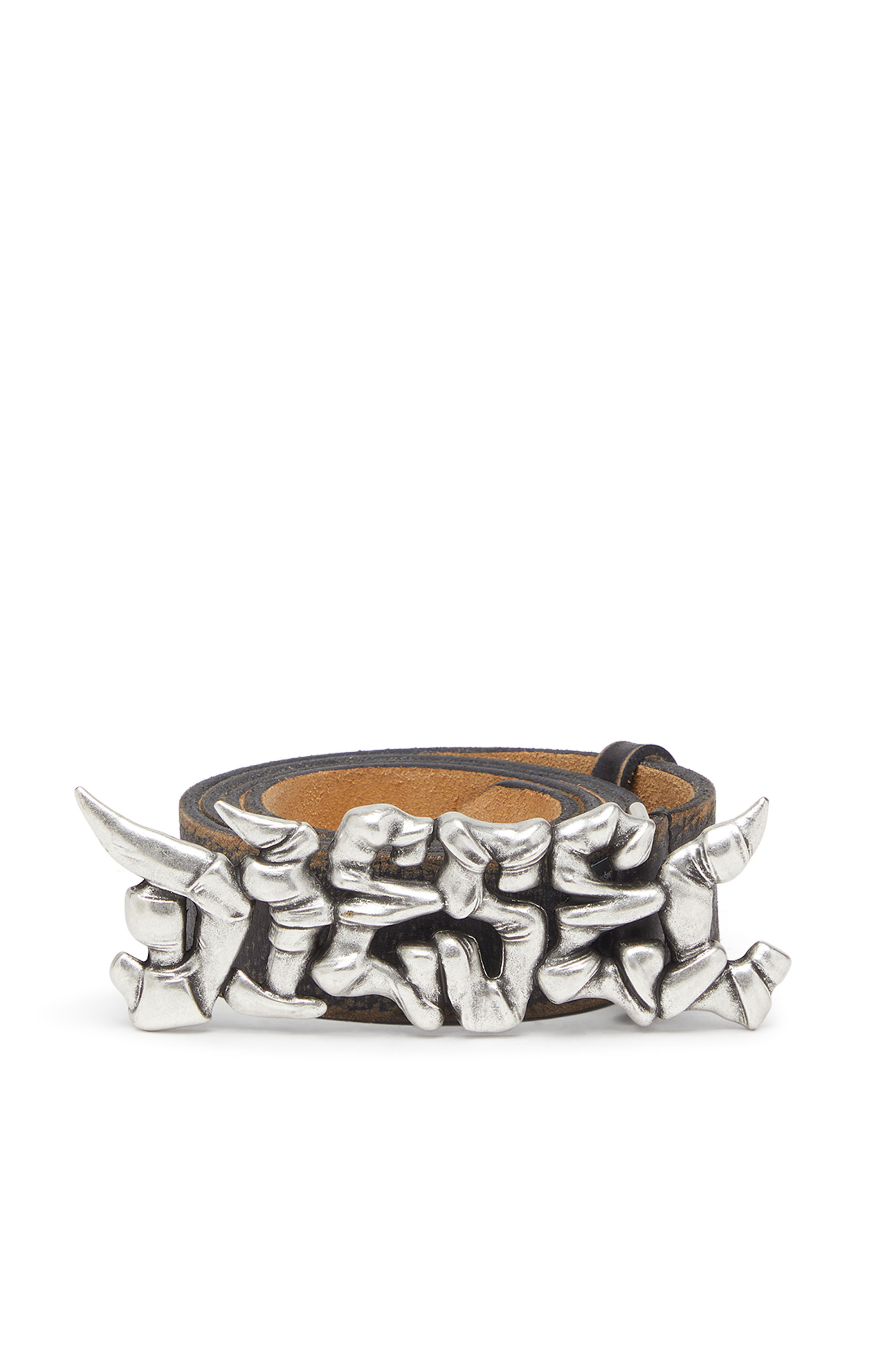 Diesel - B-GRAFFITI, Unisex's 3.5cm treated leather belt with graffiti buckle in ブラック/ベージュ - 1