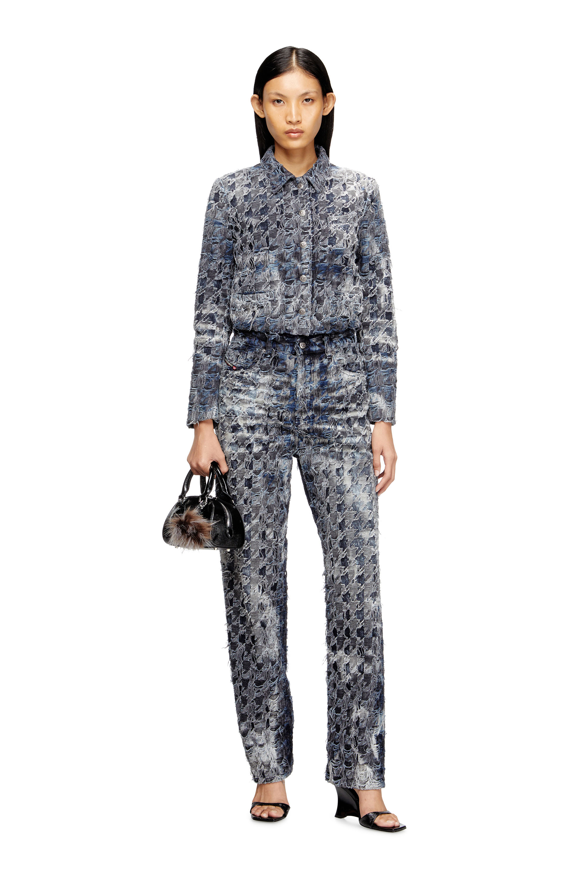 Diesel - DE-URSY-FSH, Female's Jacket in houndstooth tie-dye denim in グレー/ブルー - 1