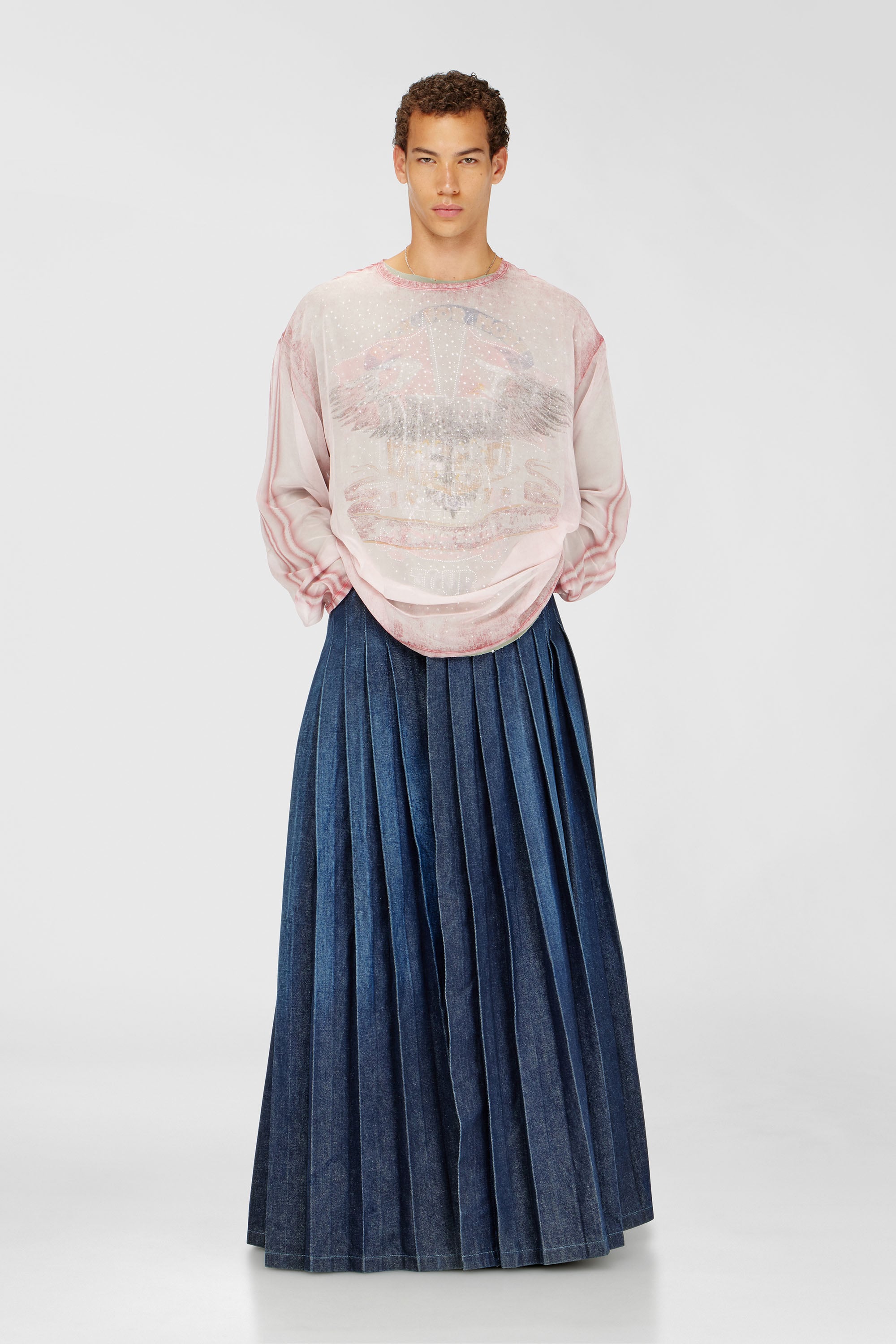 Diesel - T-DOUBLEX-LS, Male's Sheer chiffon top with concert graphics in フェースパウダー - 2