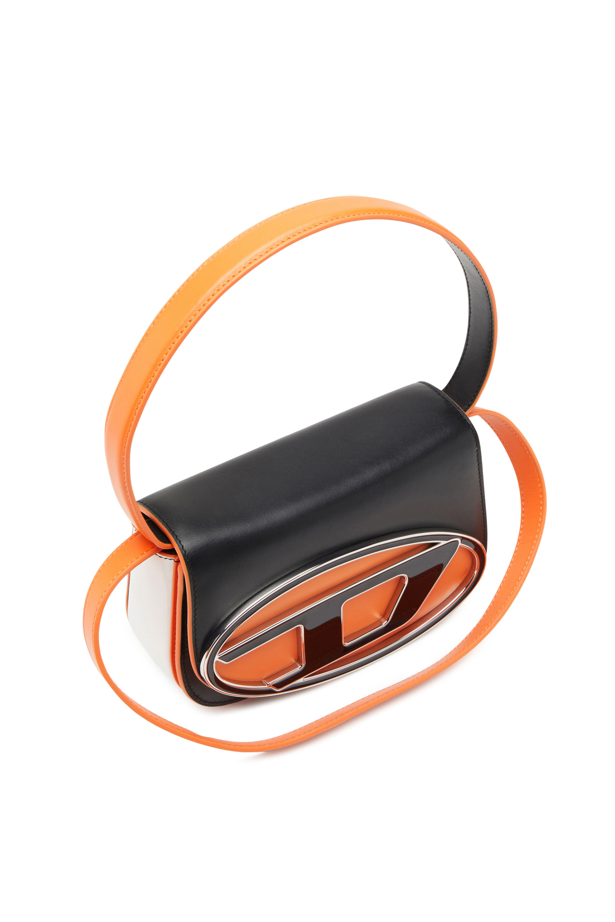 Diesel - 1DR, Female's カウレザーショルダーバッグ in ブラック/オレンジ - 6