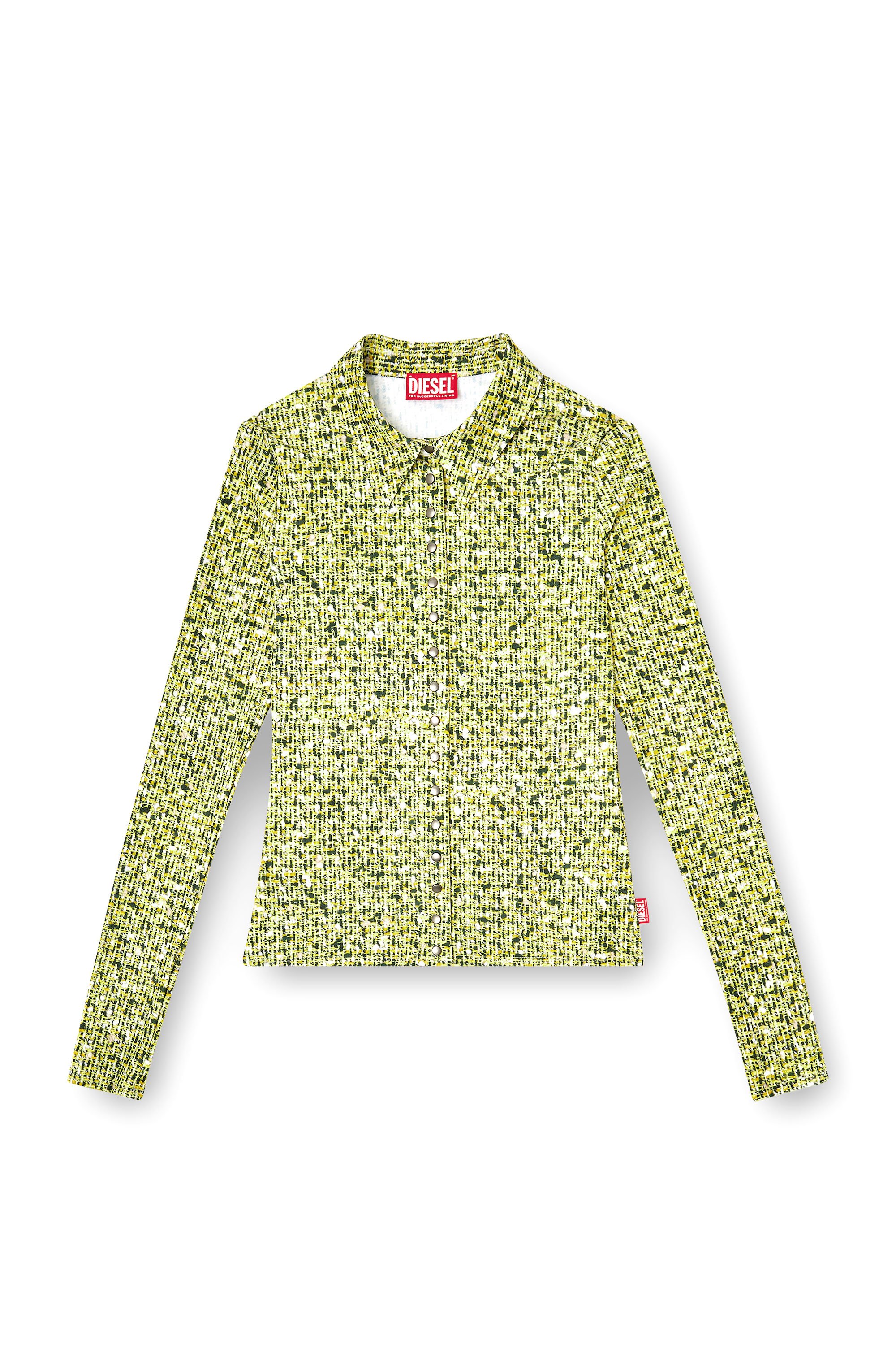 Diesel - C-ELAZ-BC, Female's Stretch fabric shirt with bouclé print in イエロー - 3