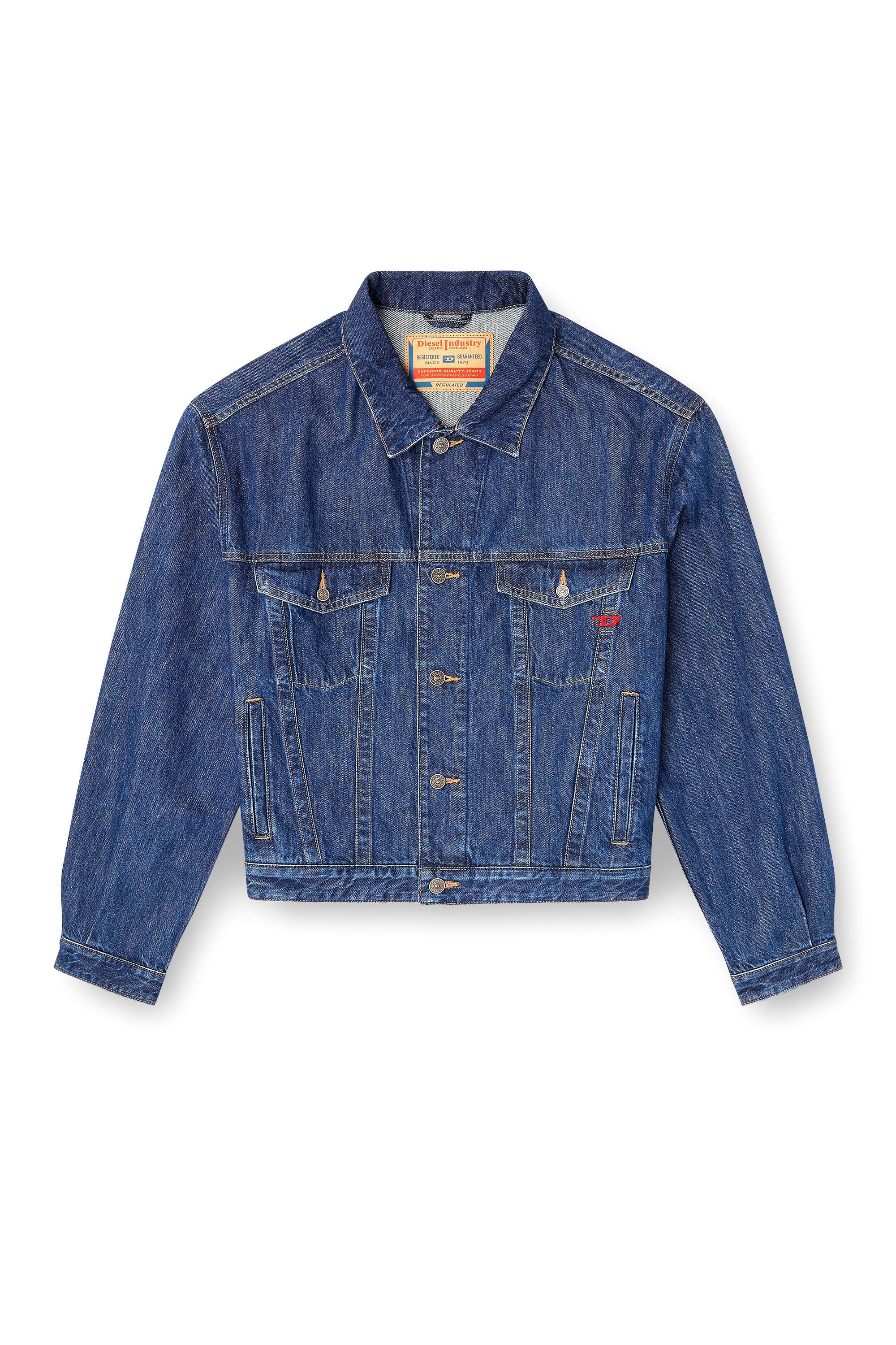 Diesel - D-RANGER, Unisex's Trucker jacket in DNA denim in ミディアムブルー - 3