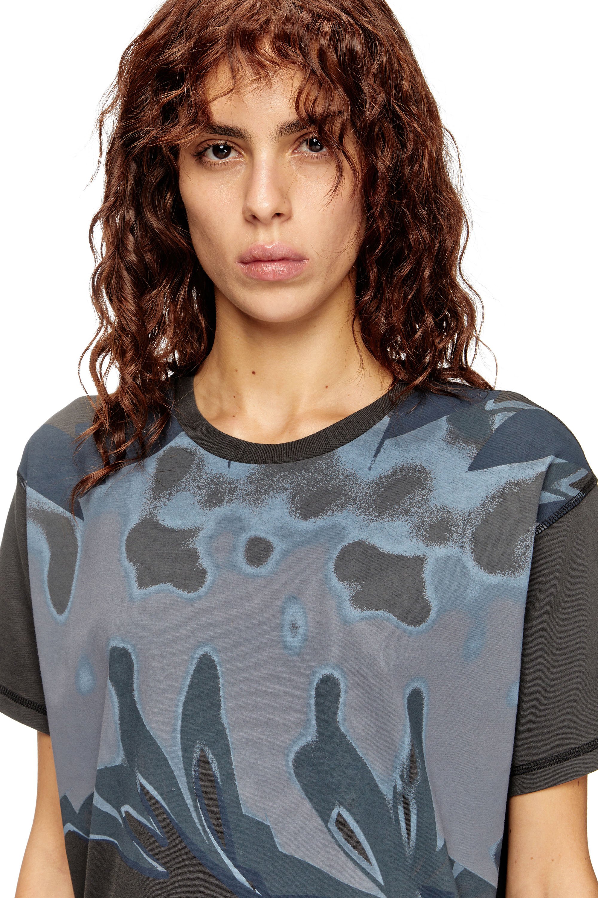 Diesel - T-PASSA, Female's Distressed T-shirt with graffiti print in ダークグレー - 4