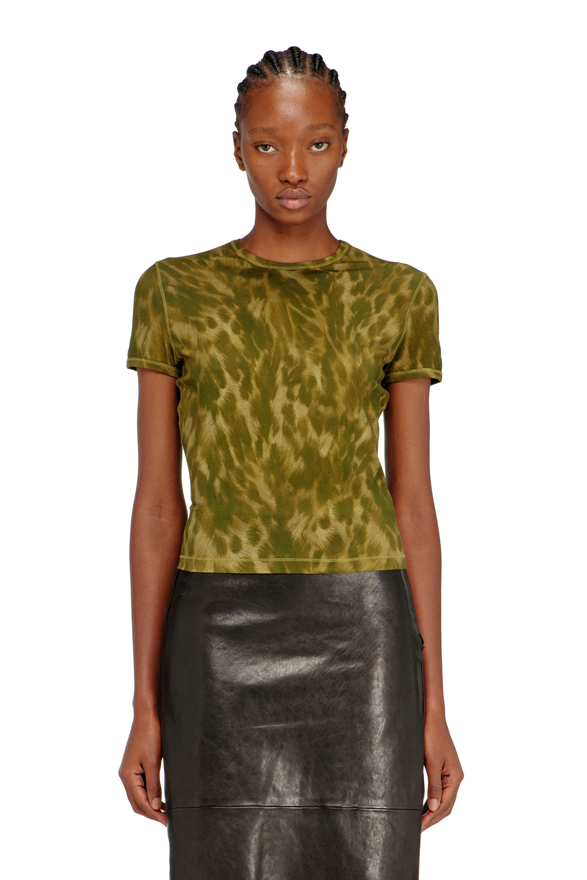 Diesel - T-ANIMA, Female's Animal-print T-shirt in stretch jersey in グリーン - 1