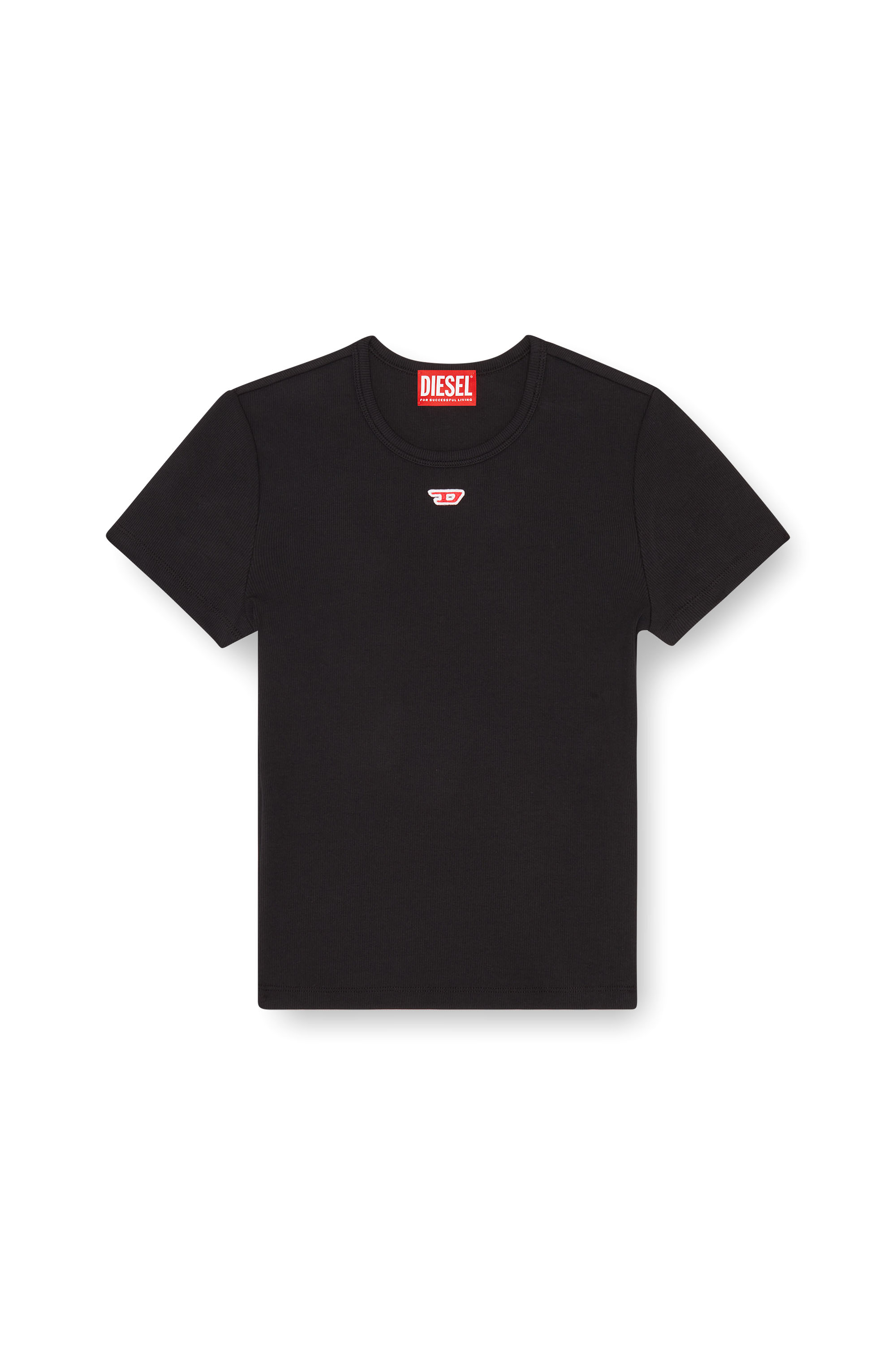 Diesel - T-ELE-LONG-D, Female's T-shirt with D logo patch in ブラック - 2