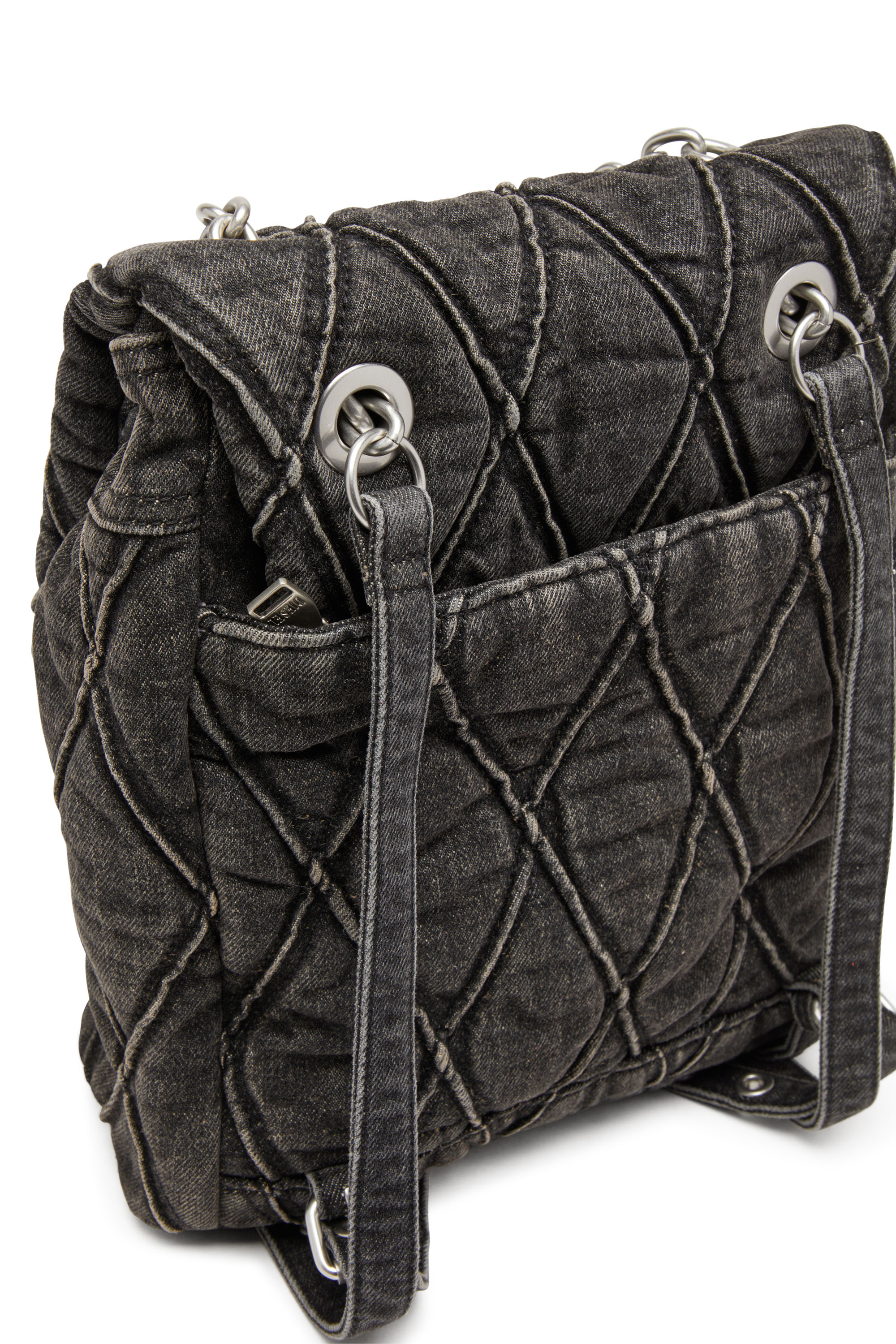 Diesel - CHARM-D BACKPACK S, Female's Charm-D S-Backpack in Argyle quilted denim in ブラック - 5
