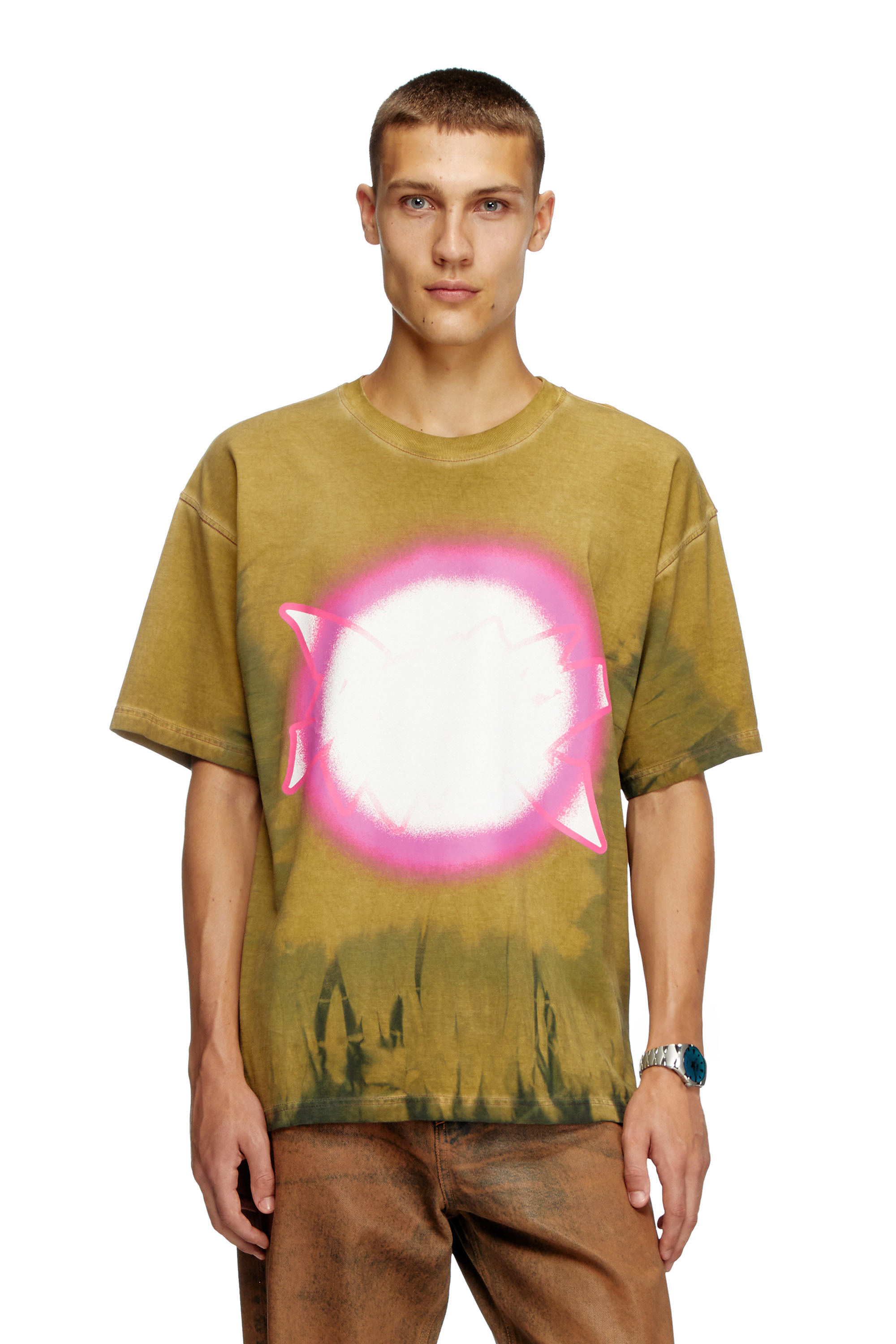 Diesel - T-BOXT-R24, Male's Tie-dye T-shirt with spotlight print in ライトブラウン - 1