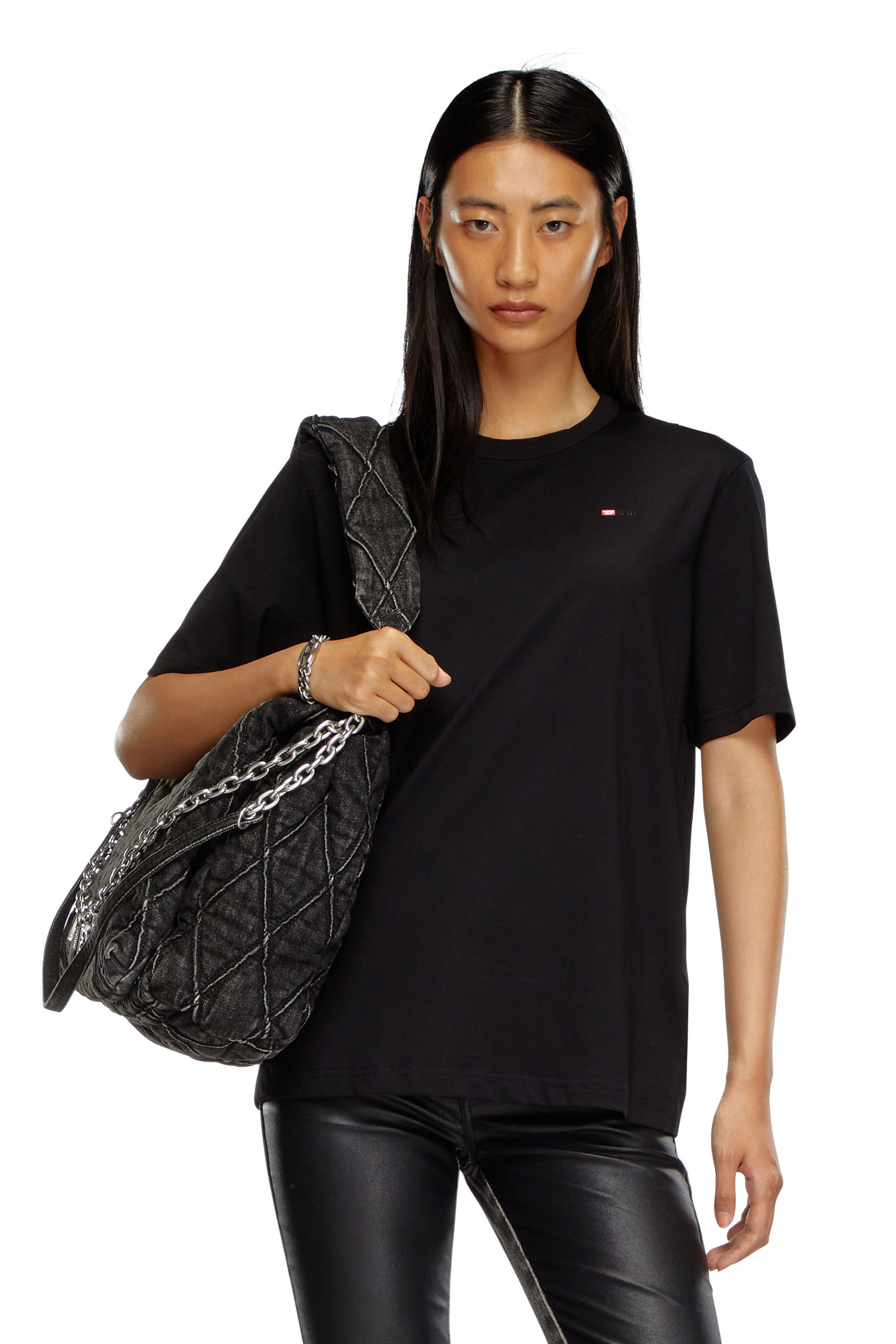 Diesel - T-ADJUST-MICRODIV, Unisex's T-shirt with micro-embroidered logo in ブラック - 5