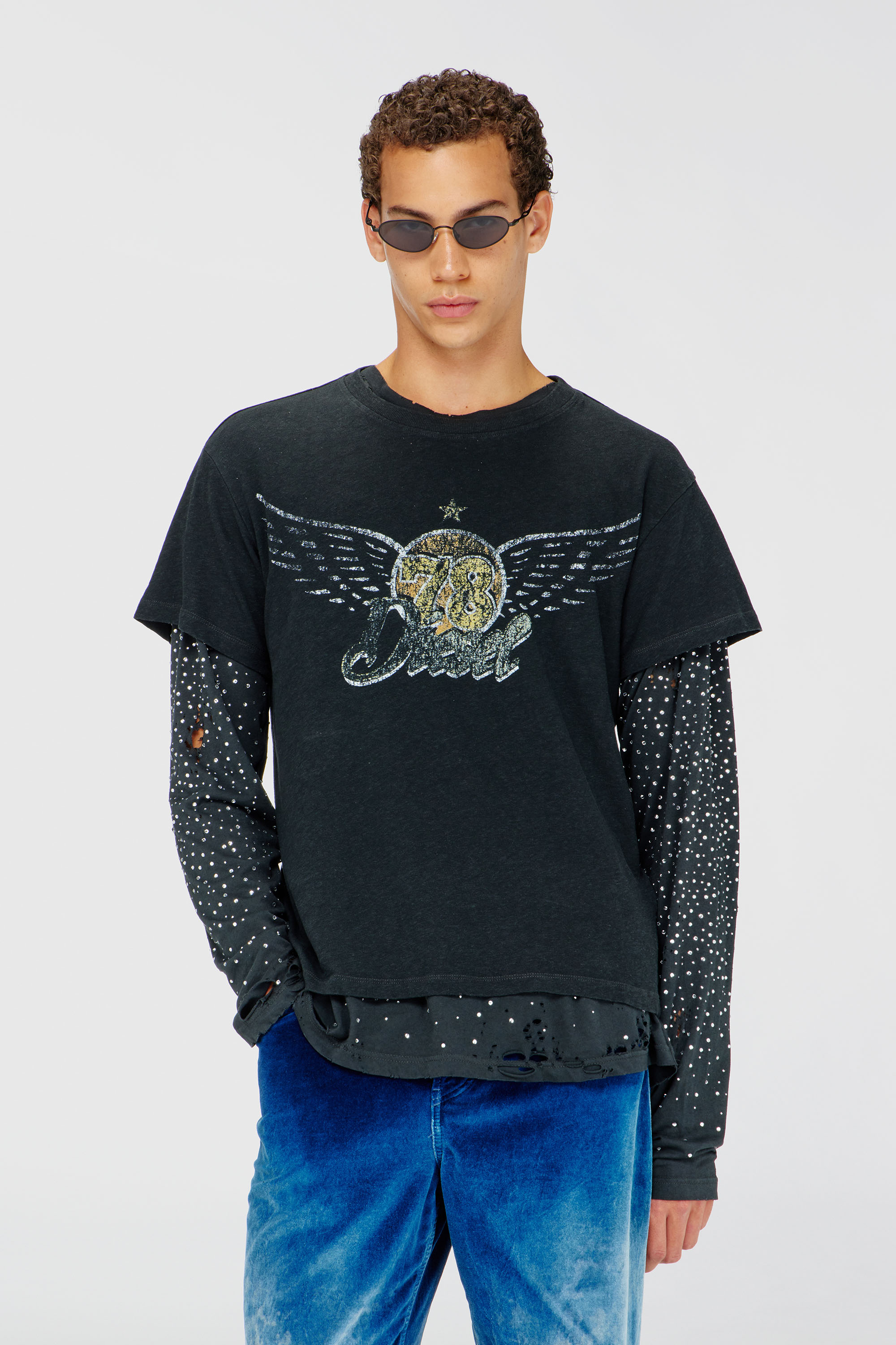Diesel - T-GERIO-A, Male's Cotton-hemp T-shirt with concert graphics in ブラック - 1